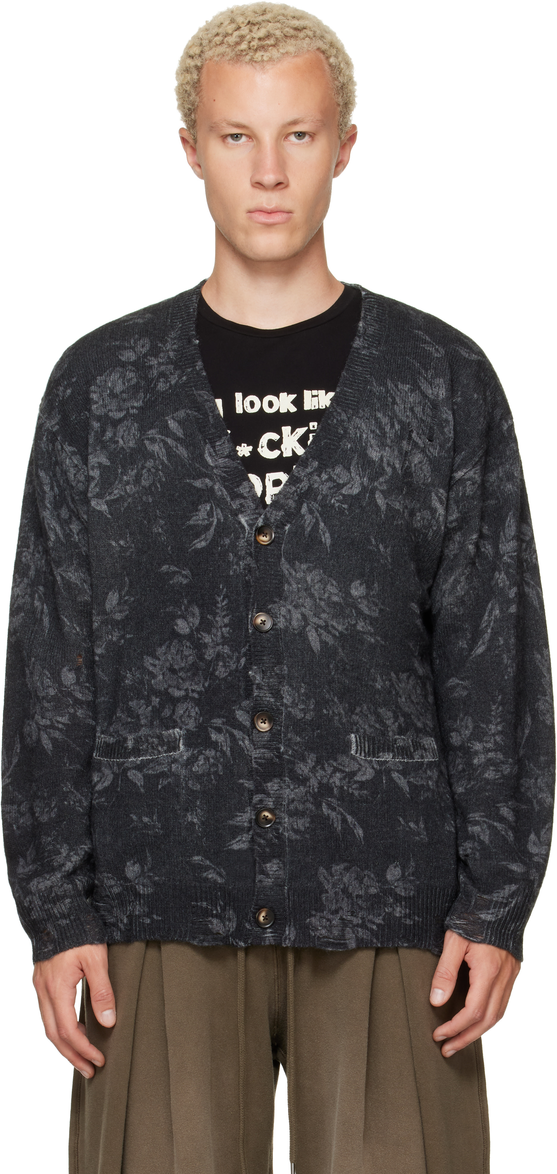 R13 - Gray Printed Boyfriend Cardigan