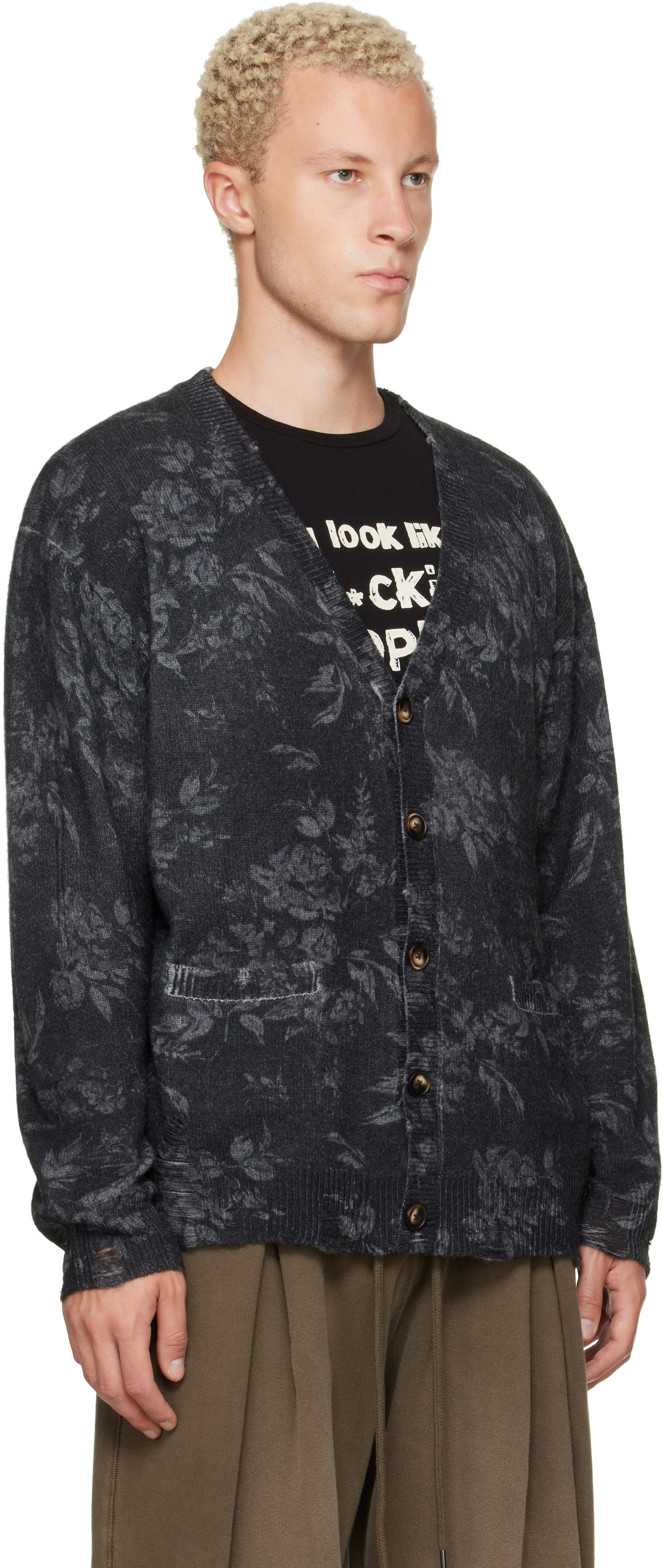 R13 - Gray Printed Boyfriend Cardigan