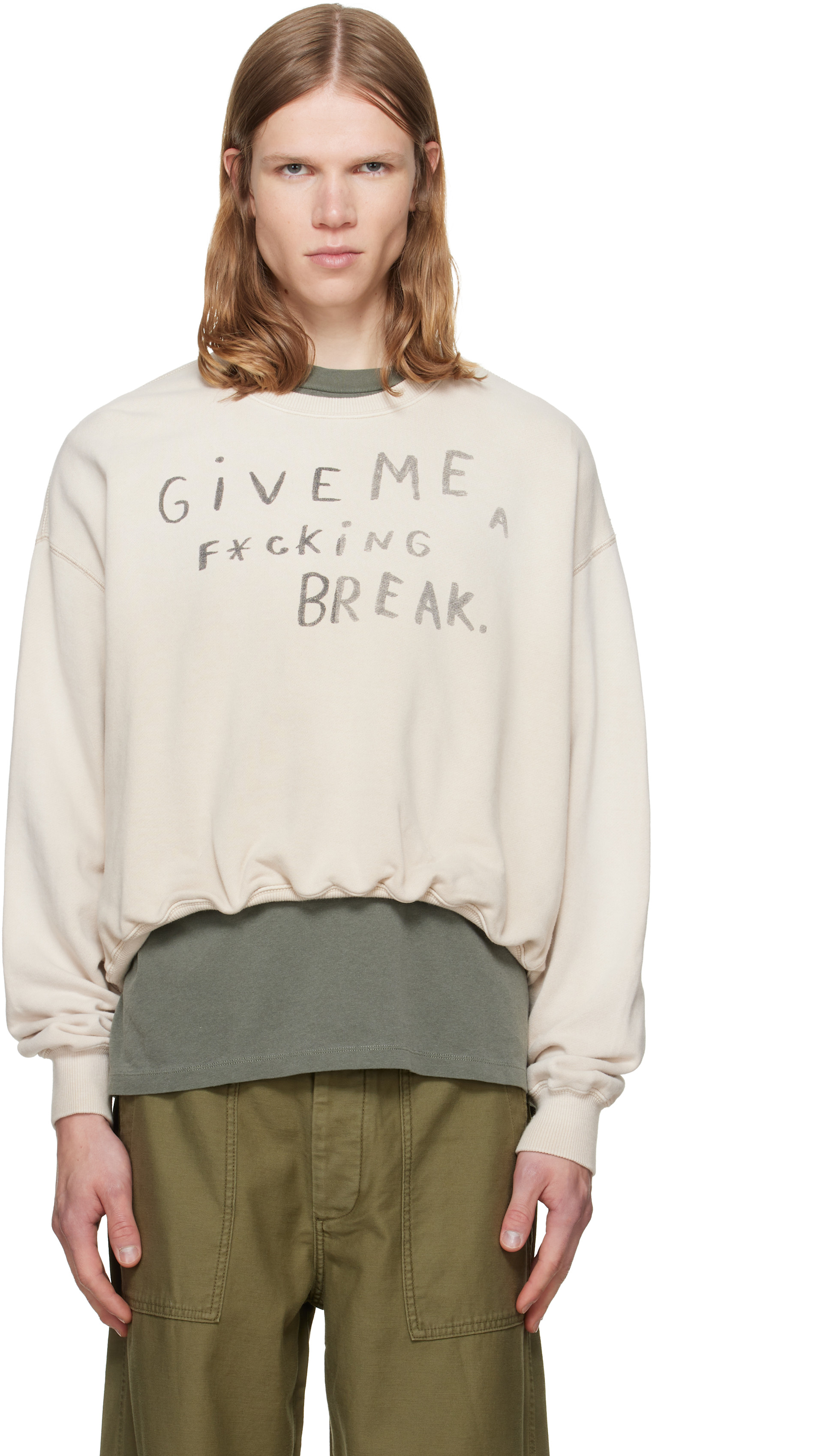 R13 - Pull molletonné ample 'Give Me A Break' beige à col ras du cou