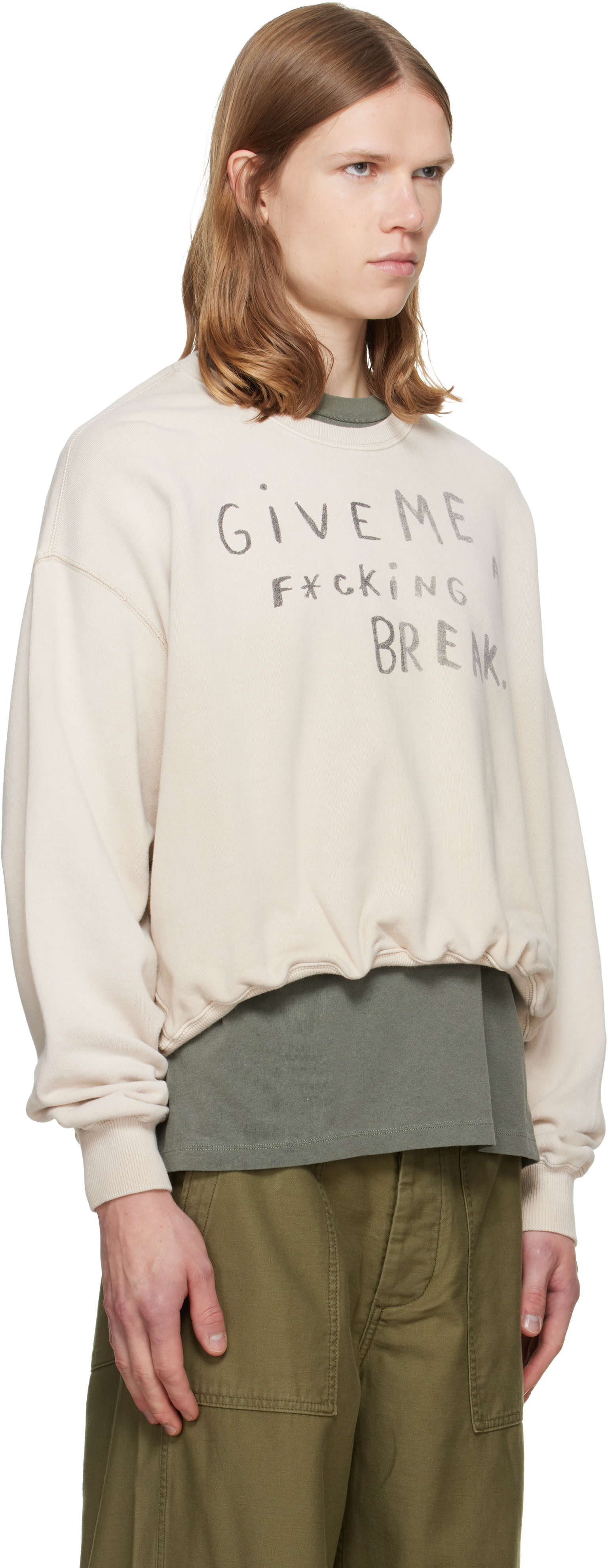 R13 - Pull molletonné ample 'Give Me A Break' beige à col ras du cou
