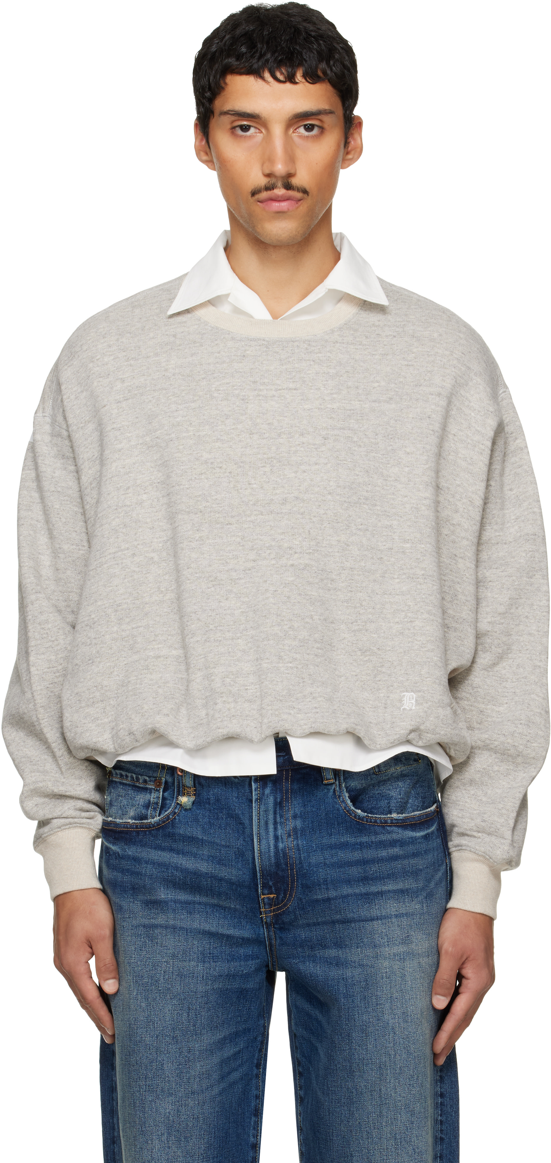 R13 - Pull 'New York 13' gris à col ras du cou