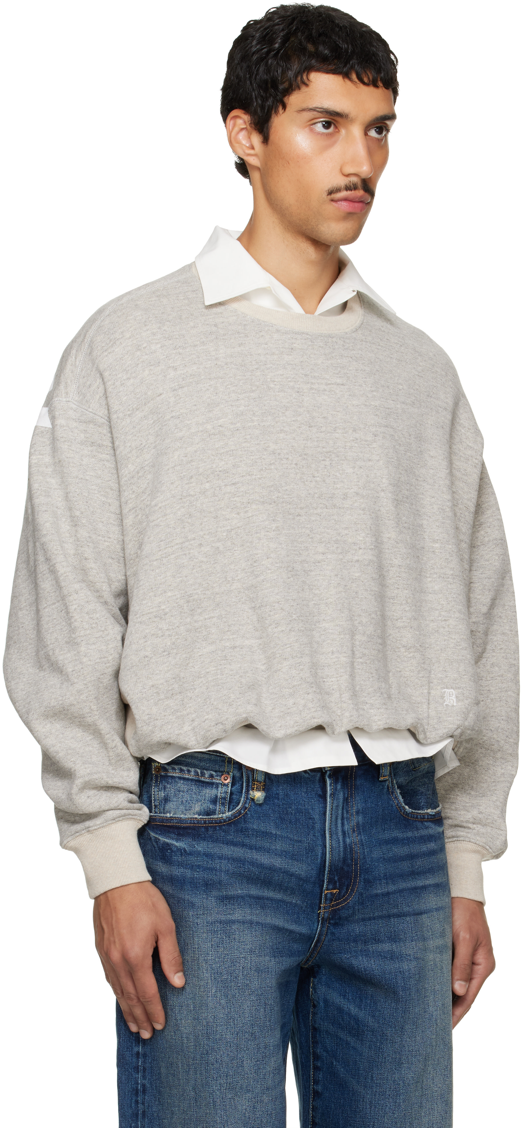 R13 - Pull 'New York 13' gris à col ras du cou