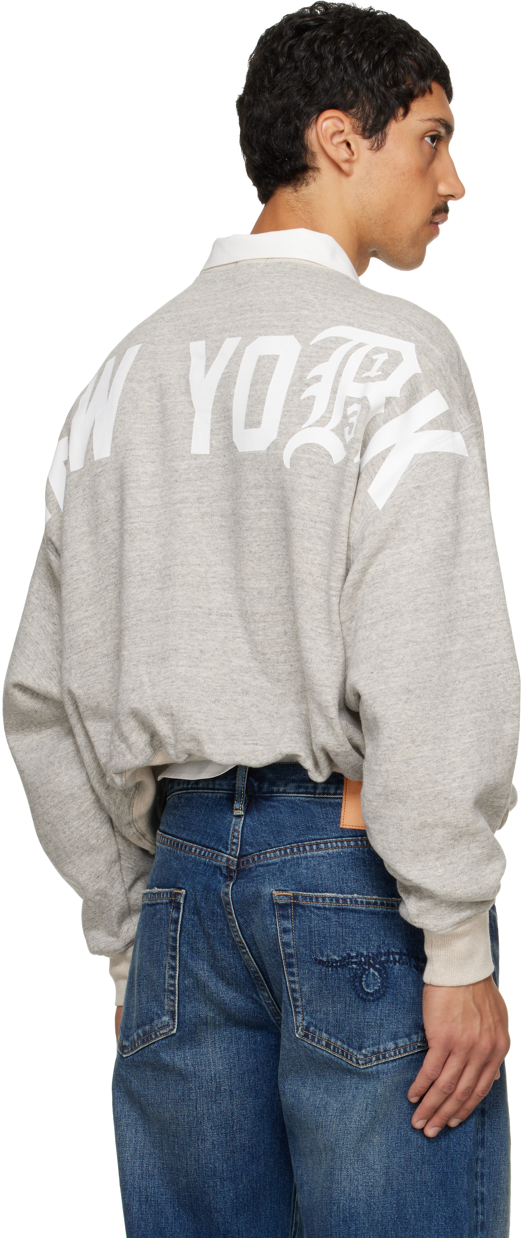R13 - Pull 'New York 13' gris à col ras du cou