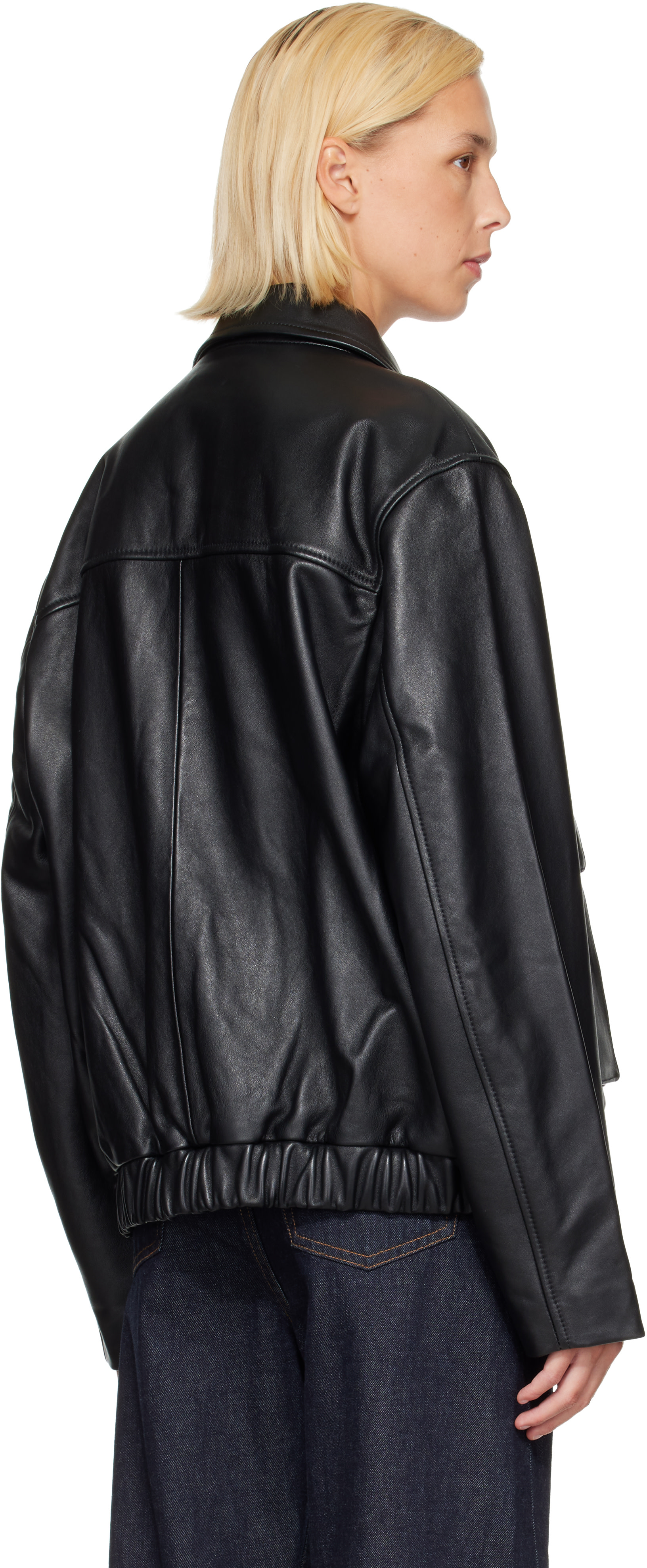 Citizens of Humanity: ブラック Zip Front レザー ボンバージャケット