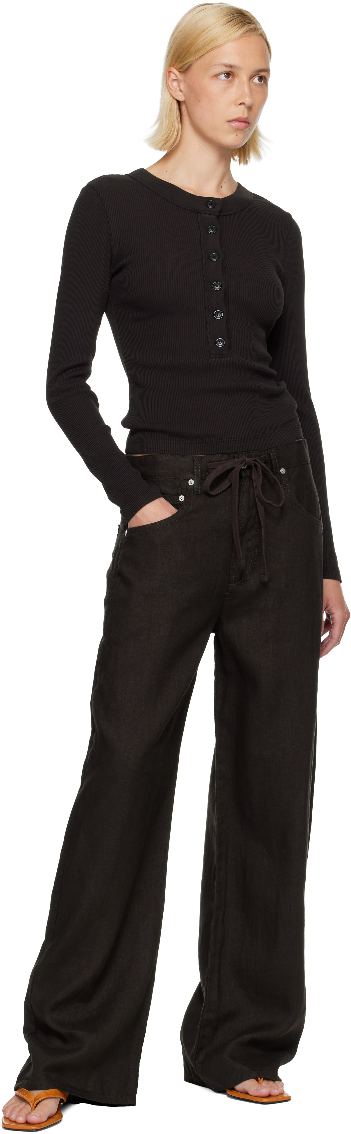 Citizens of Humanity: Brown Brynn Drawstring Linen Trousers