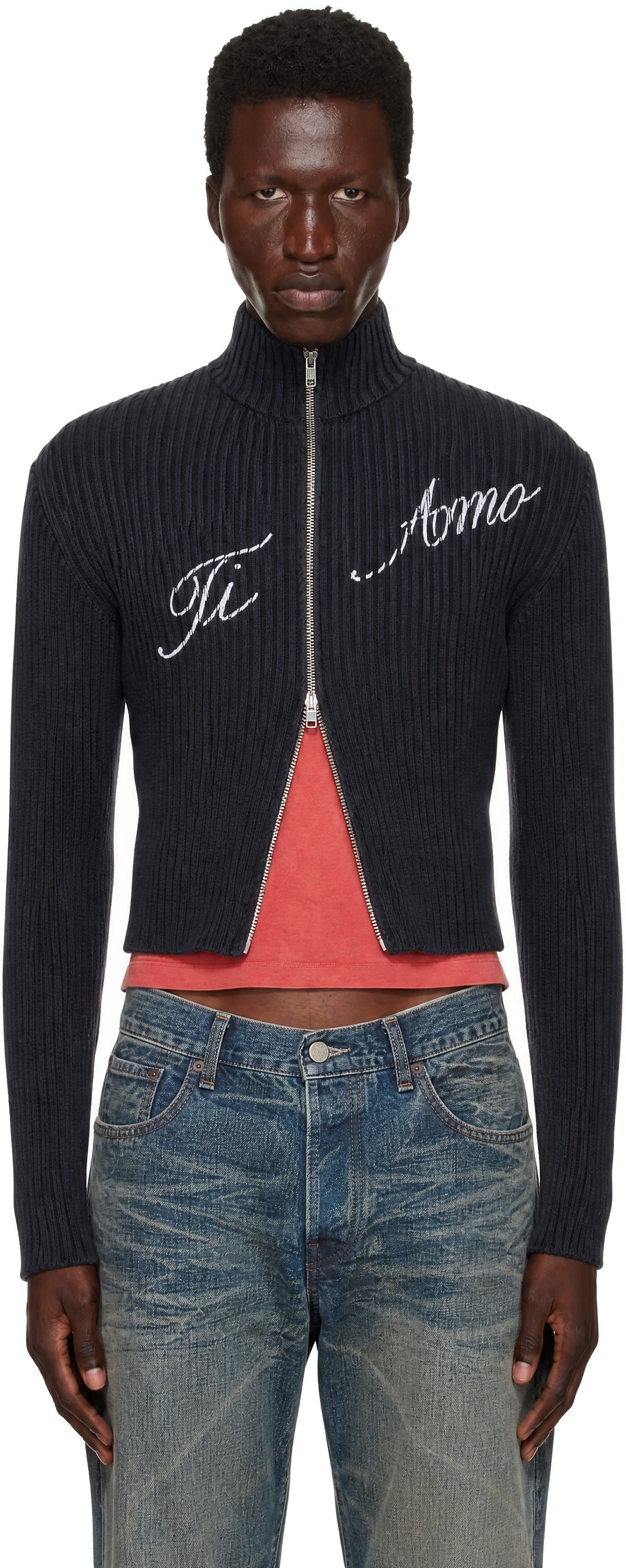 Carne Bollente: Gray 'Tell Me Ti Amo' Cardigan | SSENSE