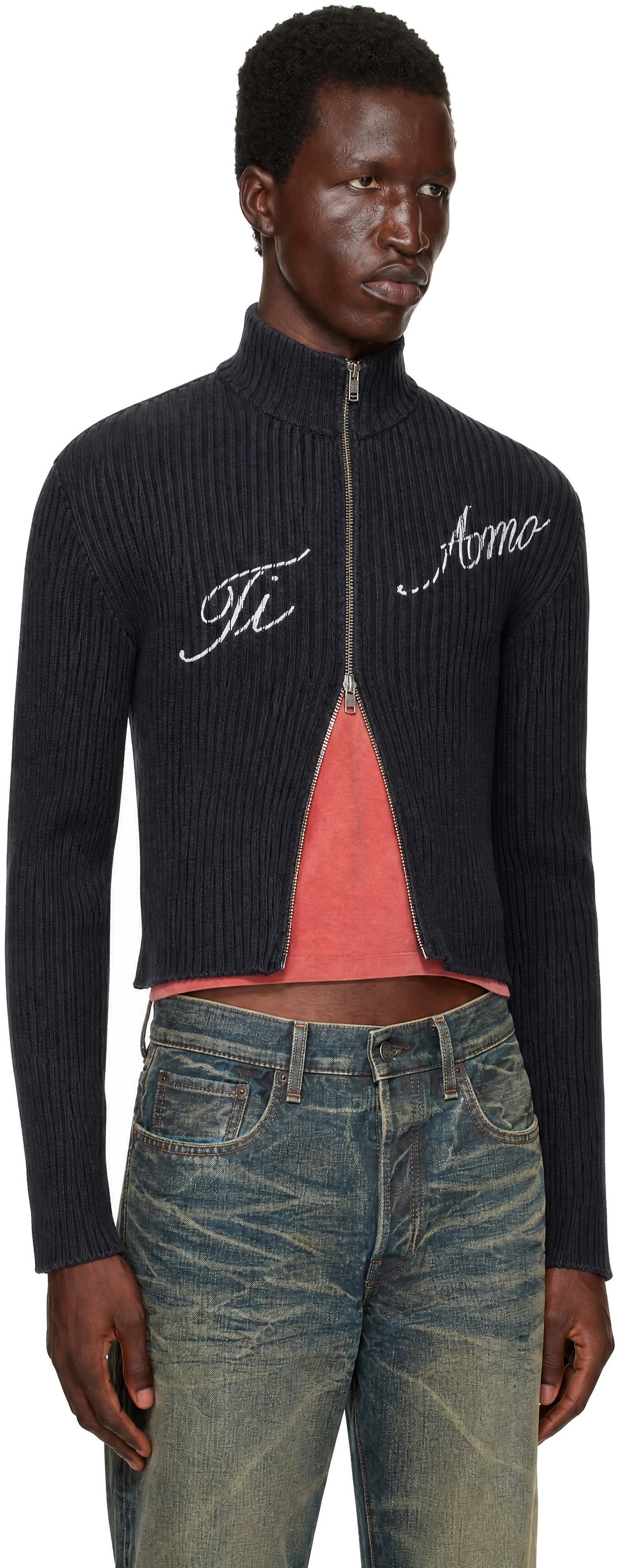 Carne Bollente: Gray 'Tell Me Ti Amo' Cardigan | SSENSE