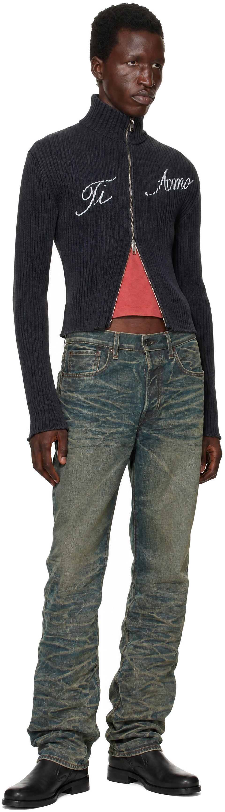 Carne Bollente: Gray 'Tell Me Ti Amo' Cardigan | SSENSE