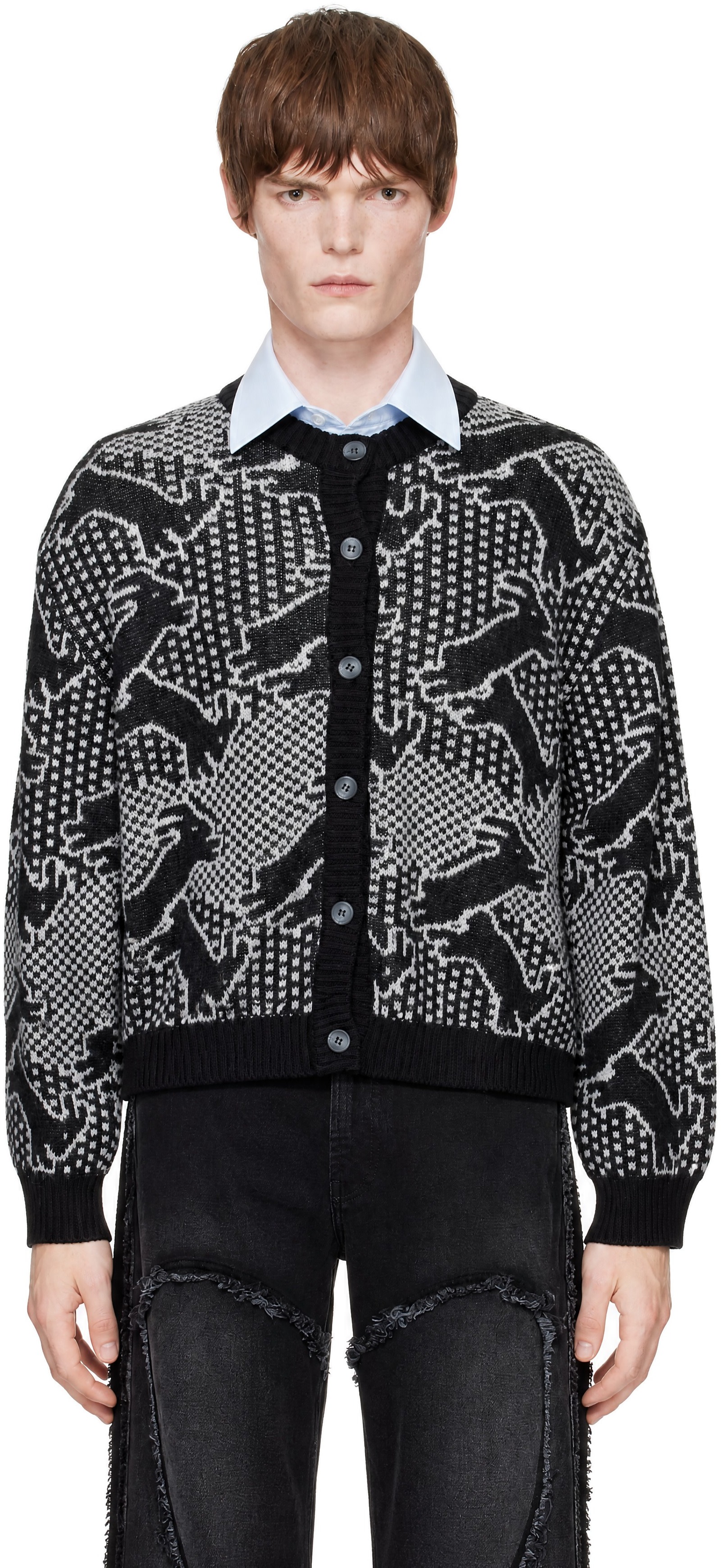 Carne Bollente: Gray Night of 1000 Rabbits Cardigan | SSENSE