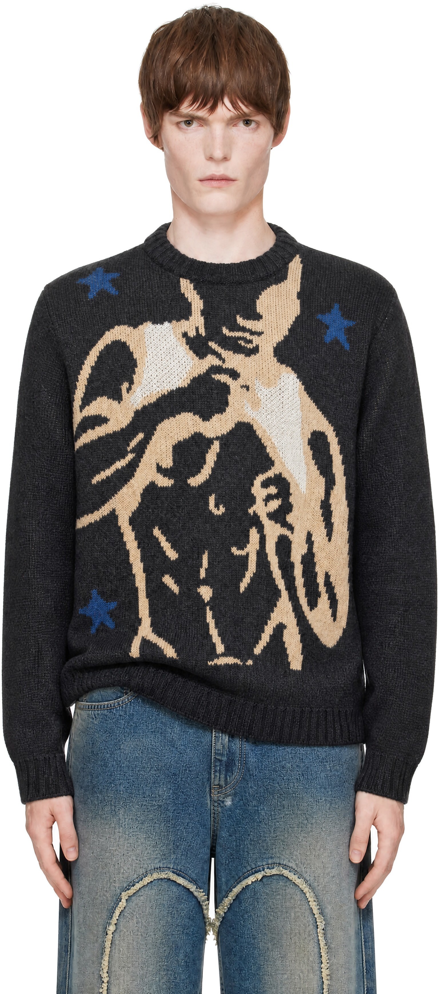 Carne Bollente - Pull gris en tricot brossé