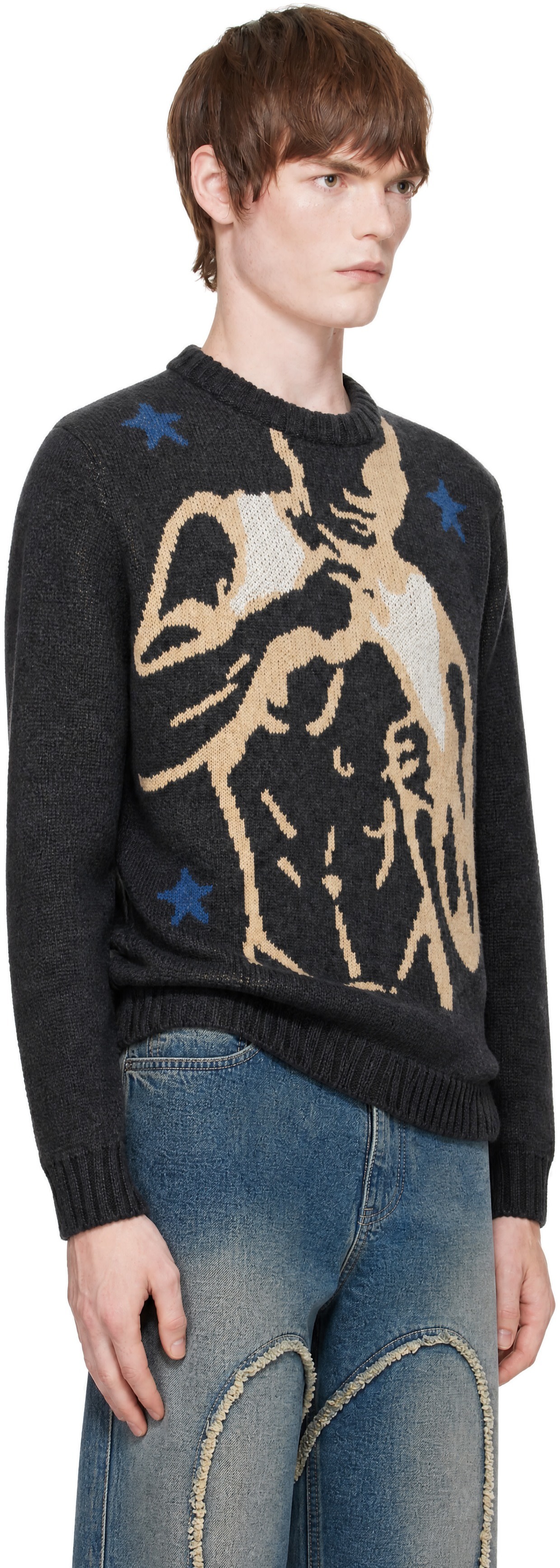 Carne Bollente - Pull gris en tricot brossé