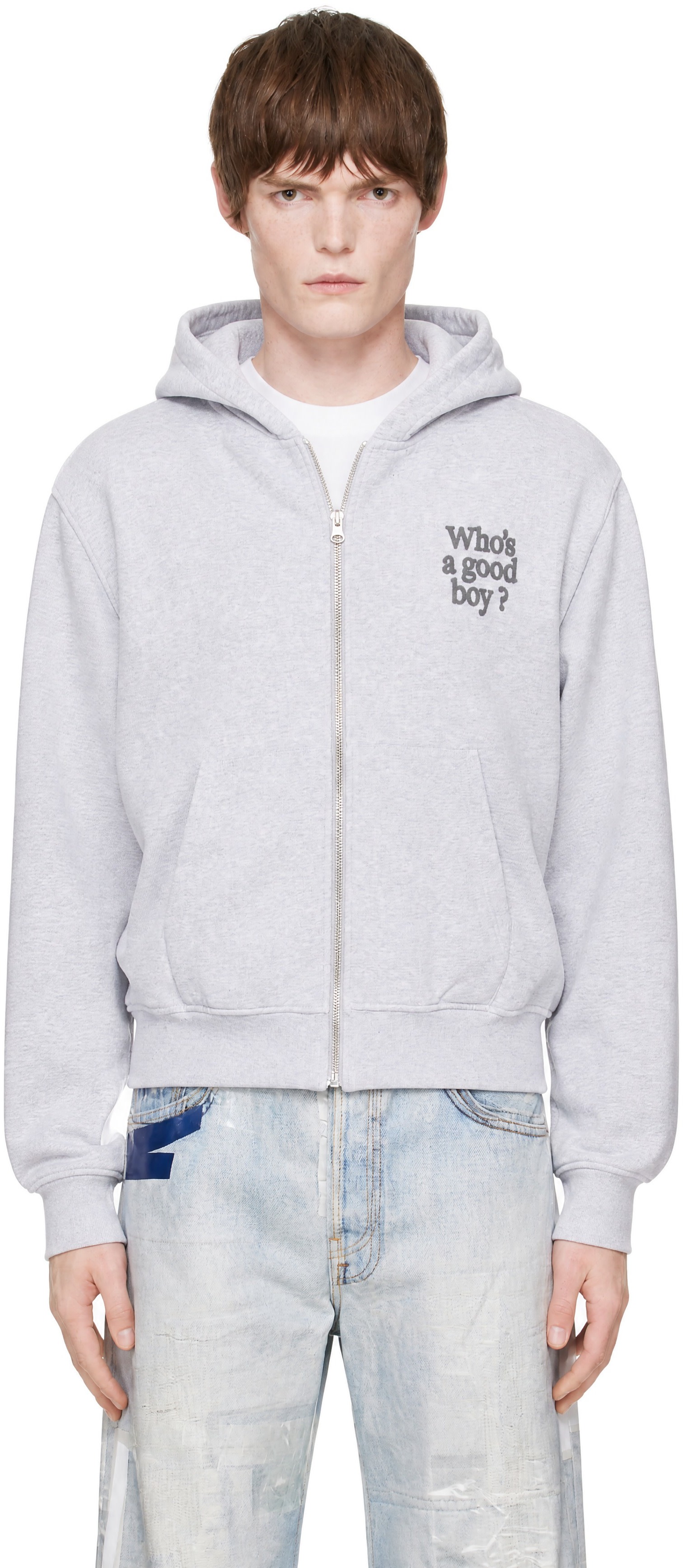 Carne Bollente: Gray 'Who's a Good Boy?' Hoodie | SSENSE