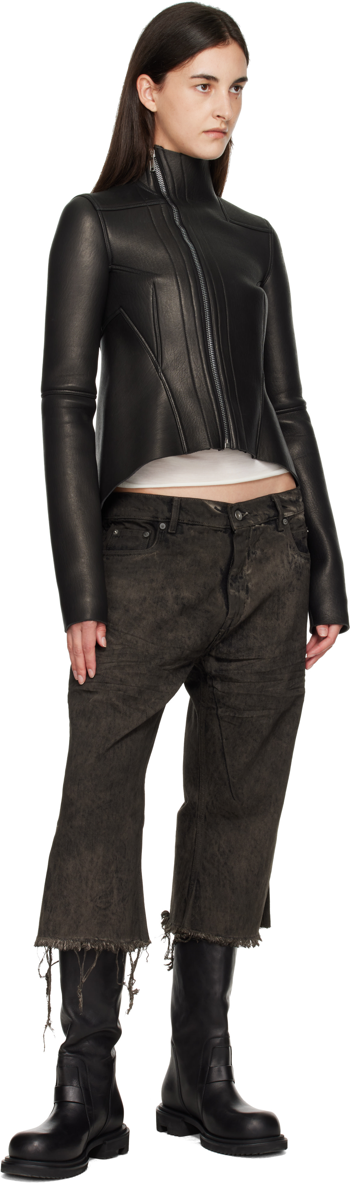 Rick Owens Lilies: Black Tower Naska Gary Leather Jacket | SSENSE