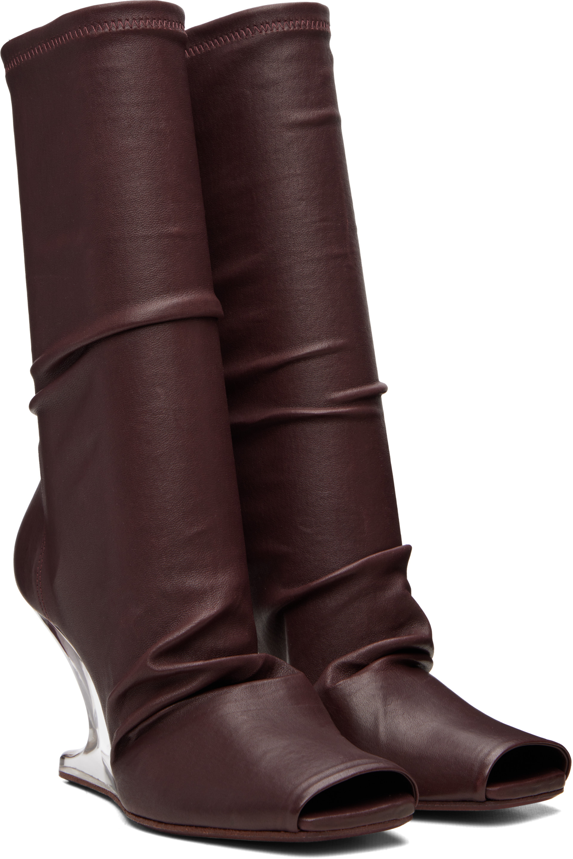 Rick Owens Lilies: Burgundy Tower Cantilever 8 Boots | SSENSE