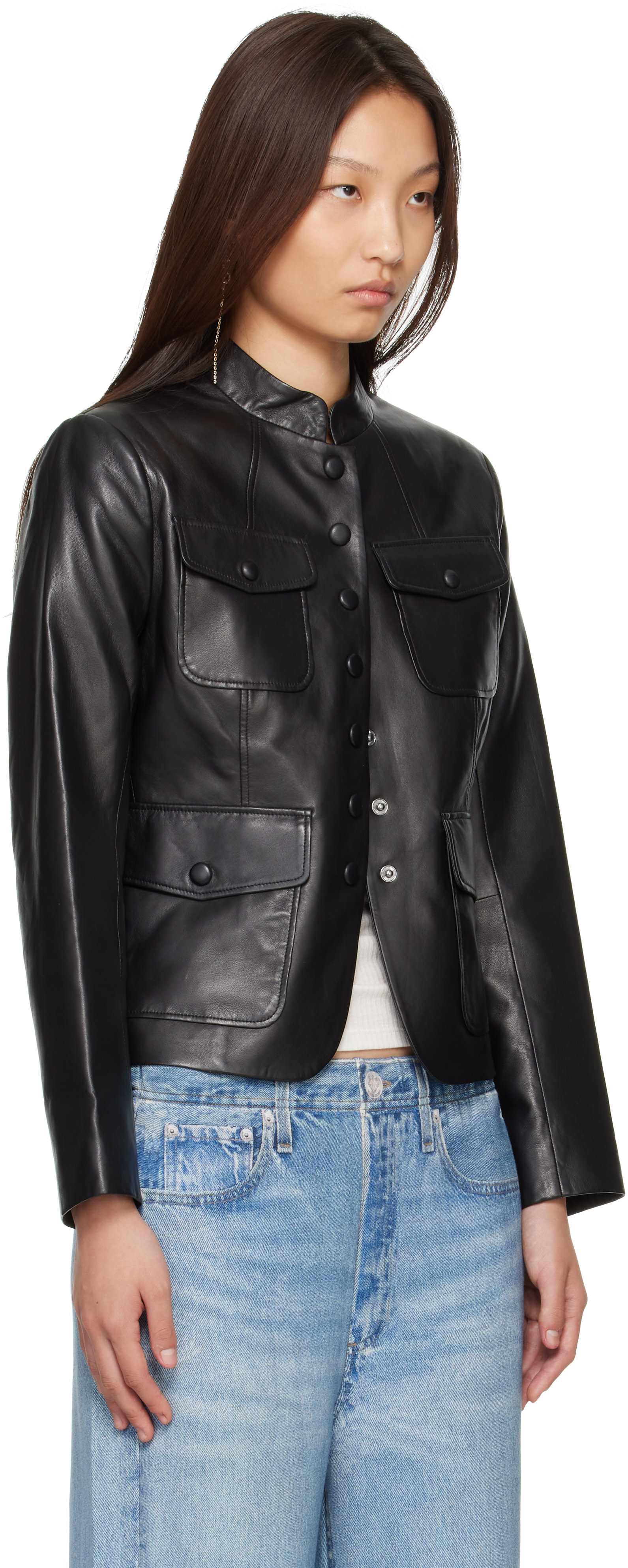 rag & bone: Black Mercer Leather Blazer | SSENSE Canada
