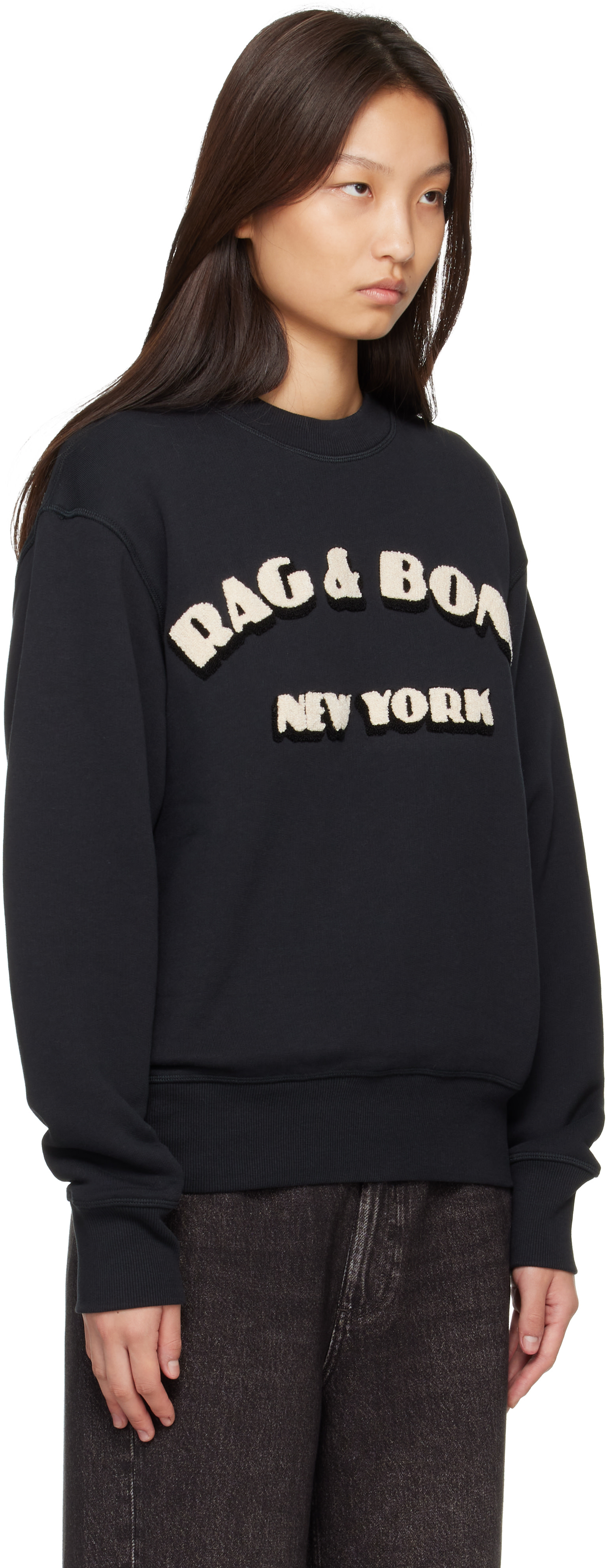 rag & bone - Pull molletonné noir en jersey bouclette à logo rétro