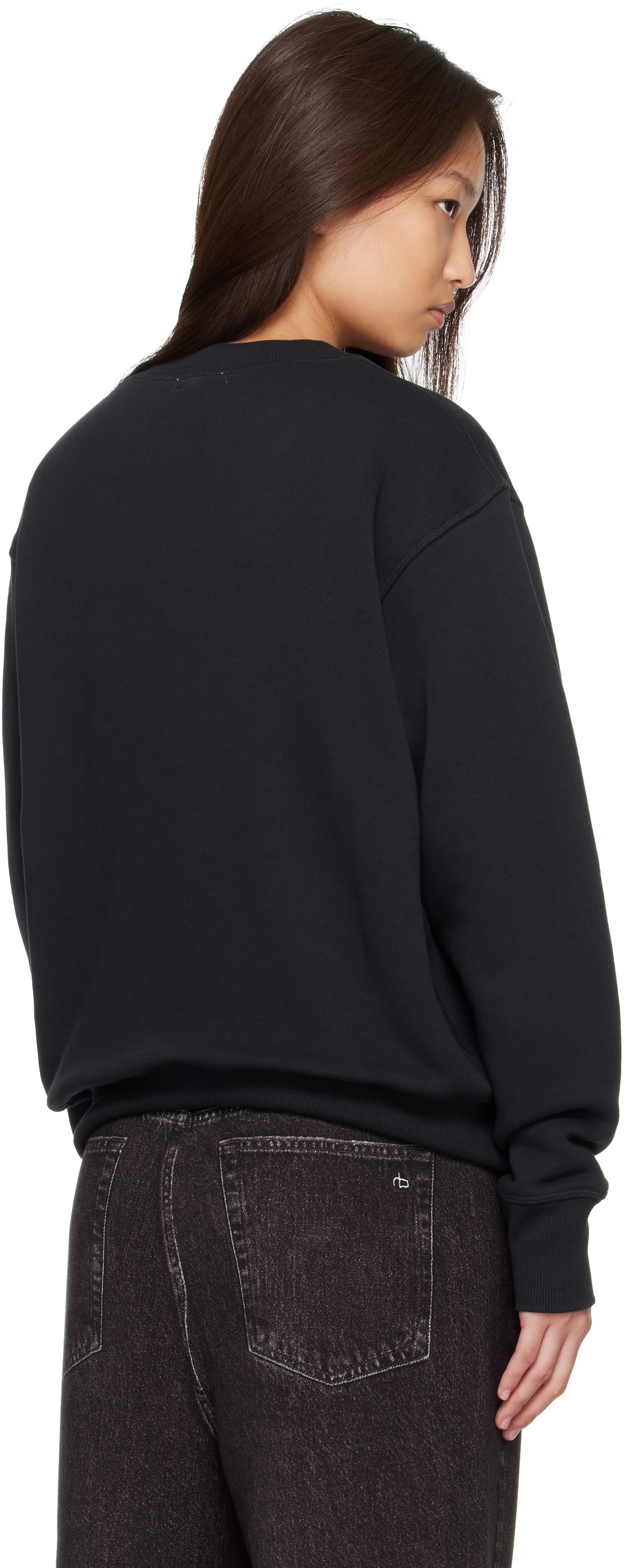 rag & bone - Pull molletonné noir en jersey bouclette à logo rétro
