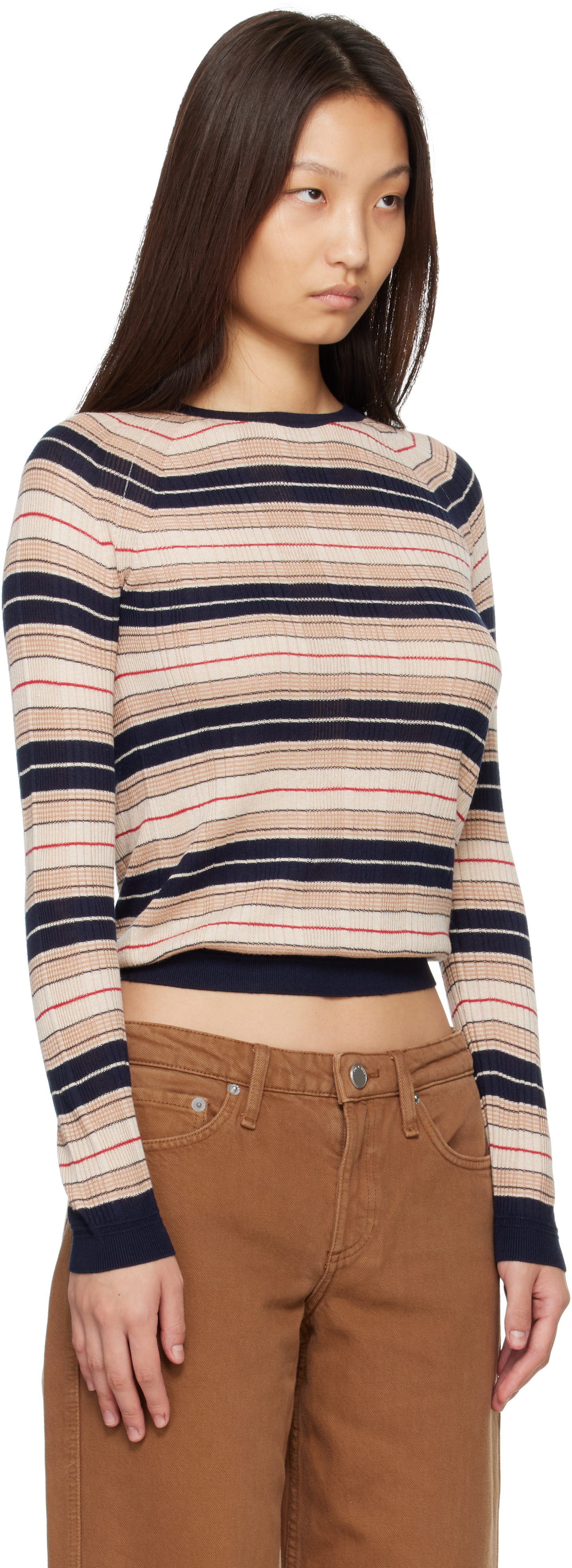rag & bone - Pull Teresa beige et bleu marine à rayures