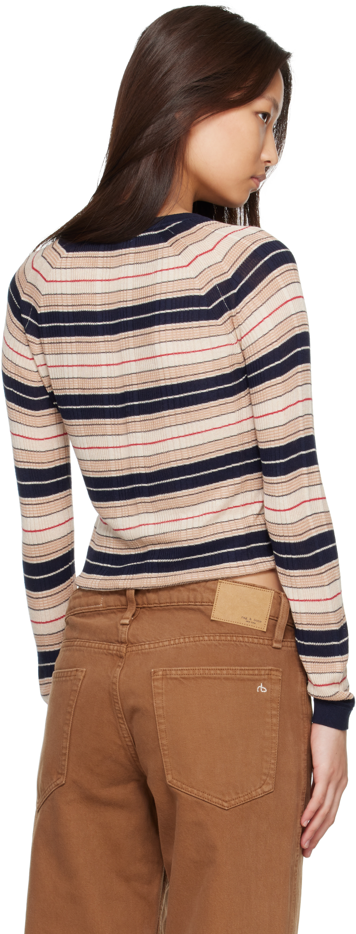 rag & bone - Pull Teresa beige et bleu marine à rayures