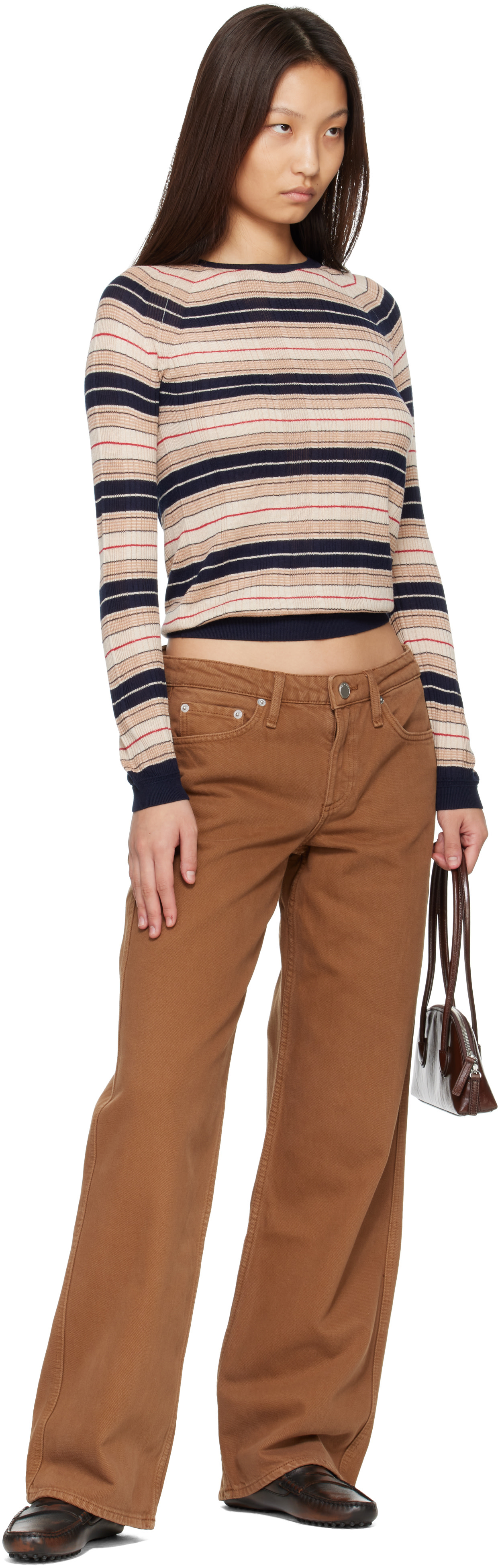rag & bone - Pull Teresa beige et bleu marine à rayures