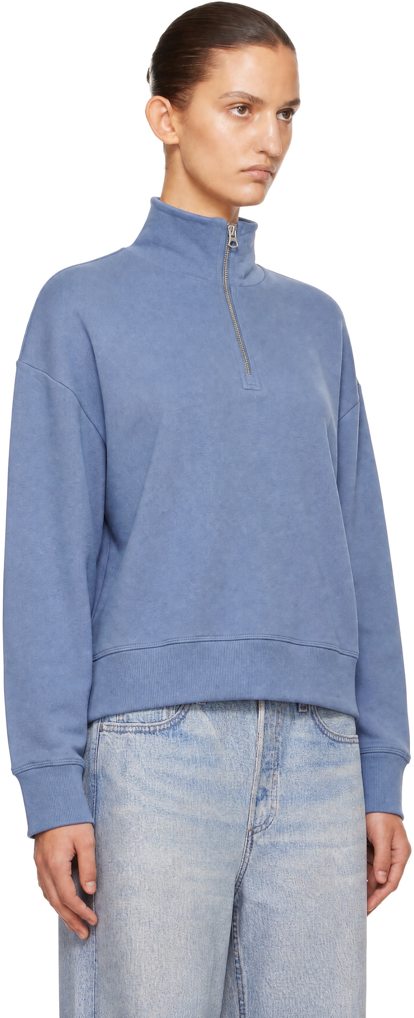 rag & bone - Pull Everyday bleu en jersey bouclette à demi-glissière