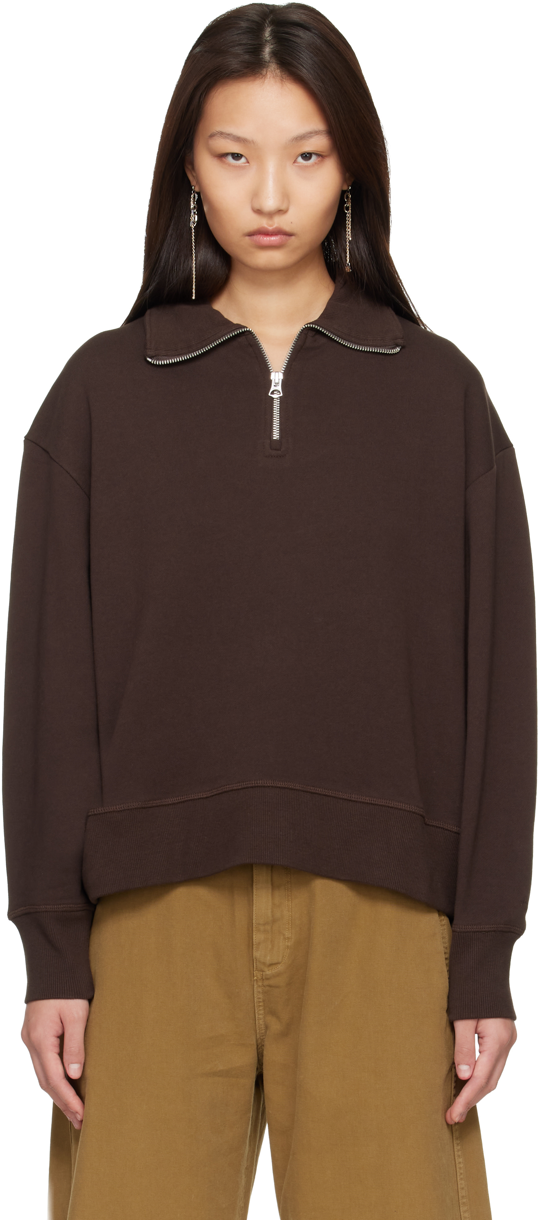 rag & bone - Pull molletonné brun en jersey bouclette