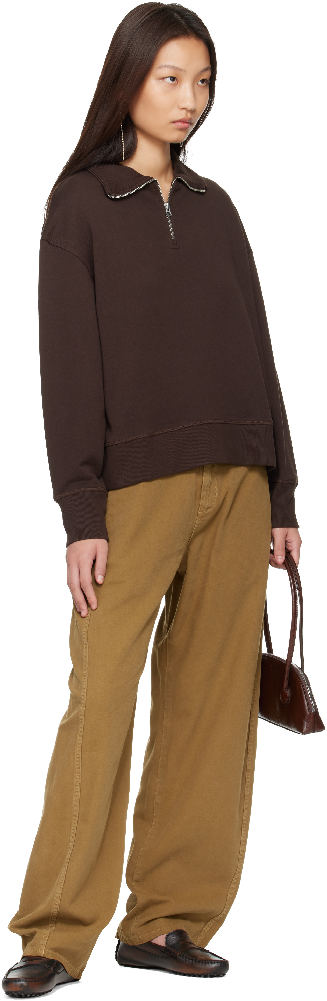 rag & bone - Pull molletonné brun en jersey bouclette