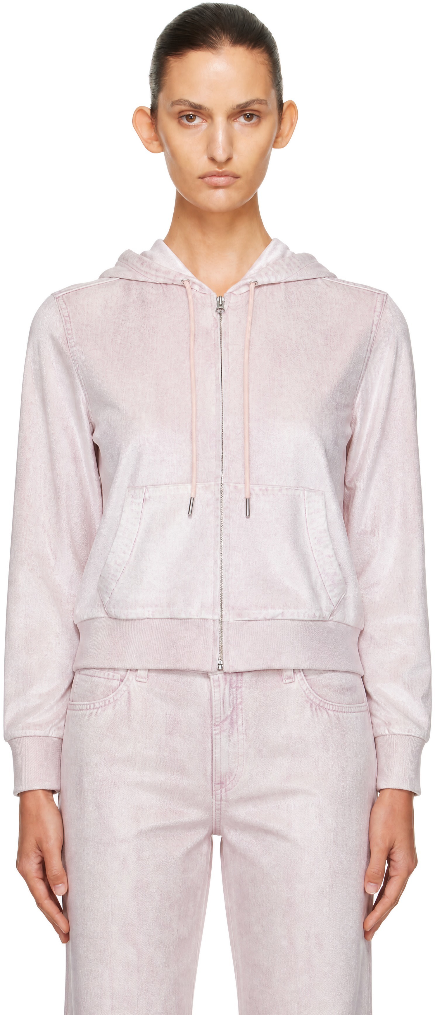 rag & bone - Pull à capuche rose en velours Miramar à glissière