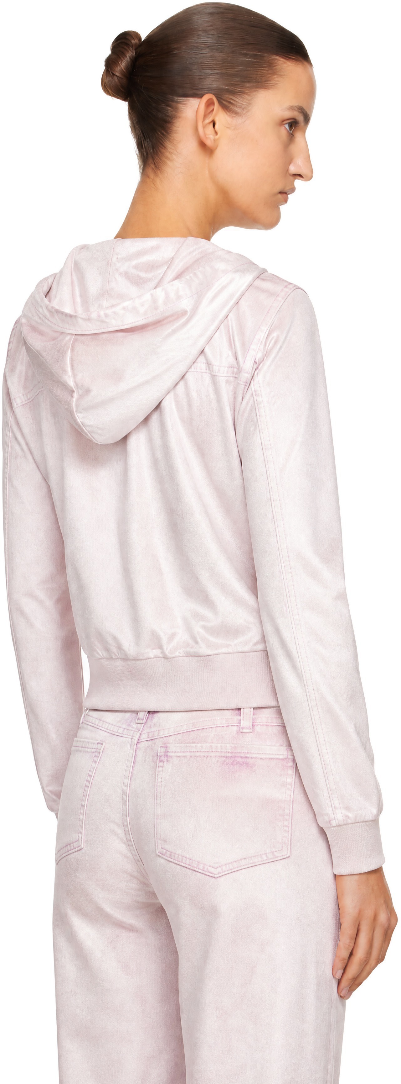 rag & bone - Pull à capuche rose en velours Miramar à glissière