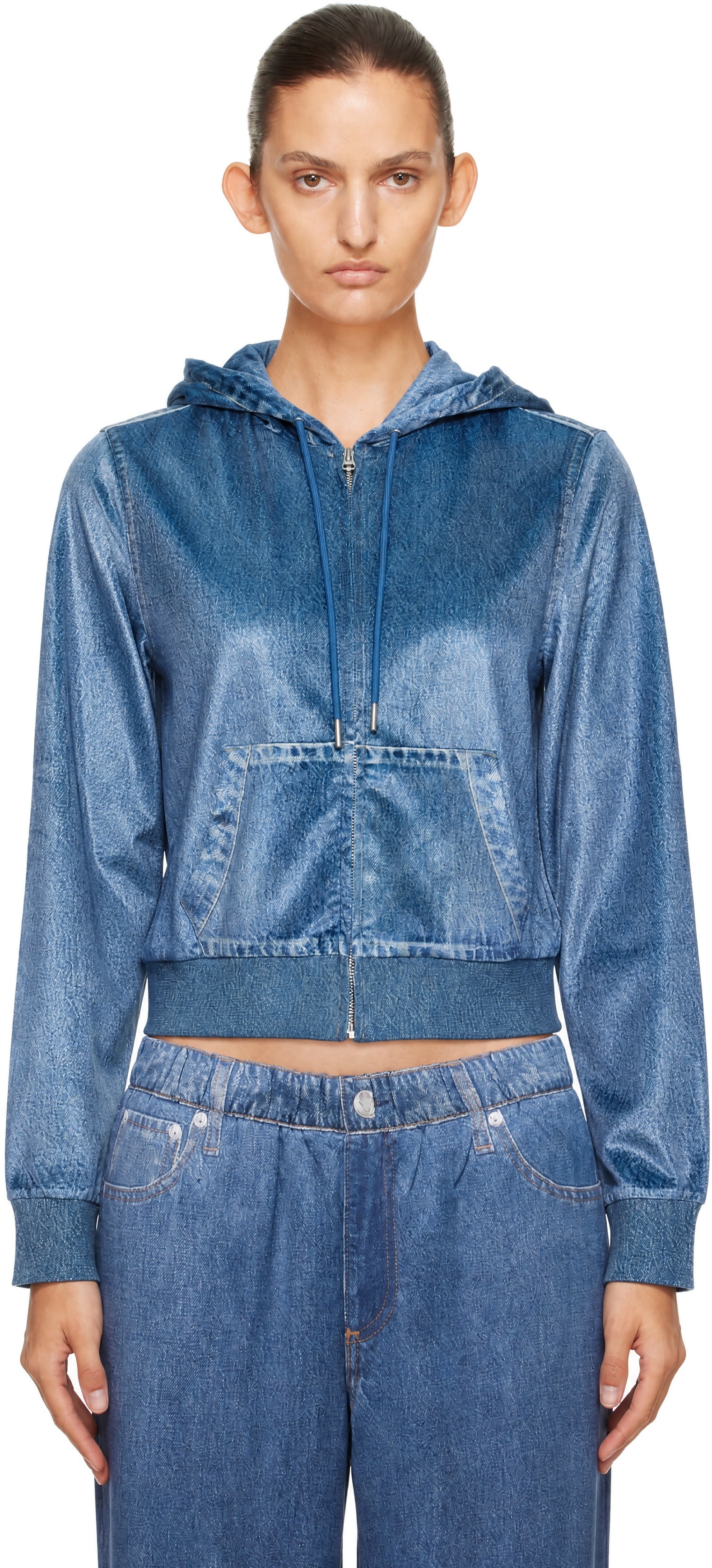 rag & bone - Pull à capuche bleu en velours Miramar à glissière