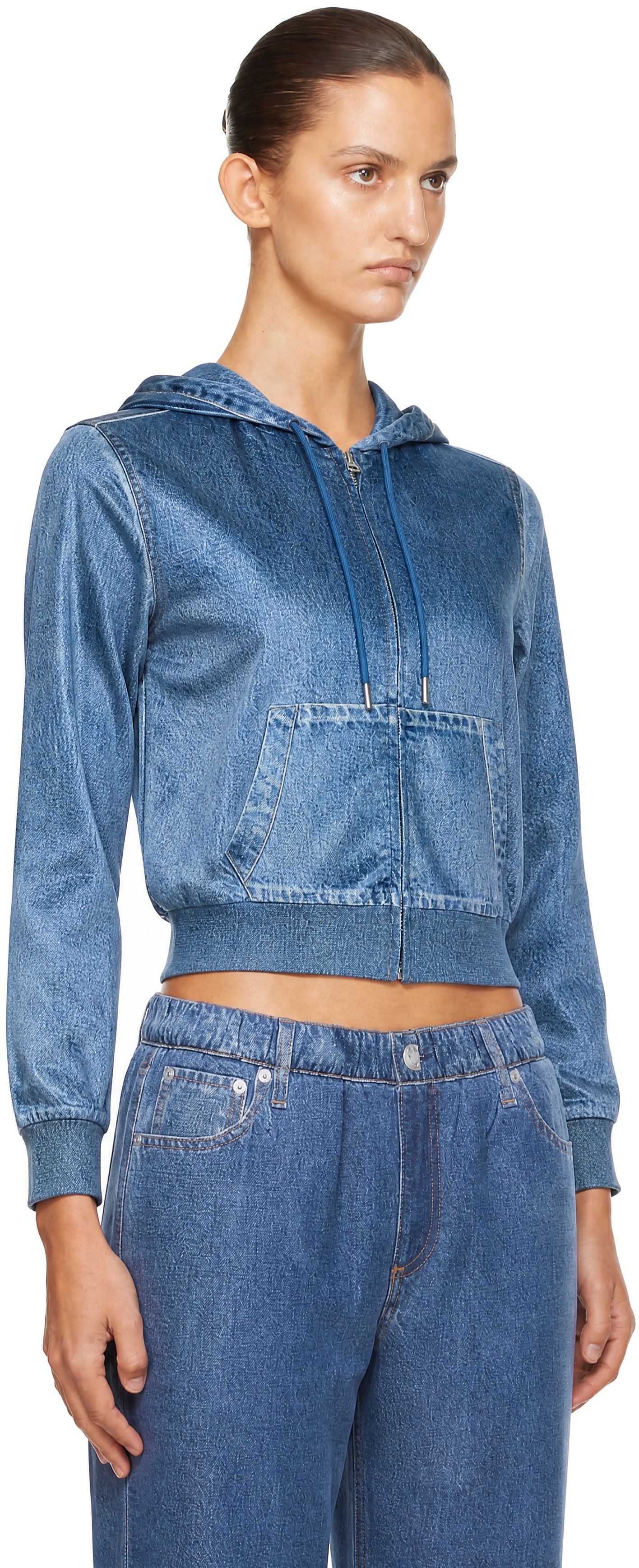 rag & bone - Pull à capuche bleu en velours Miramar à glissière