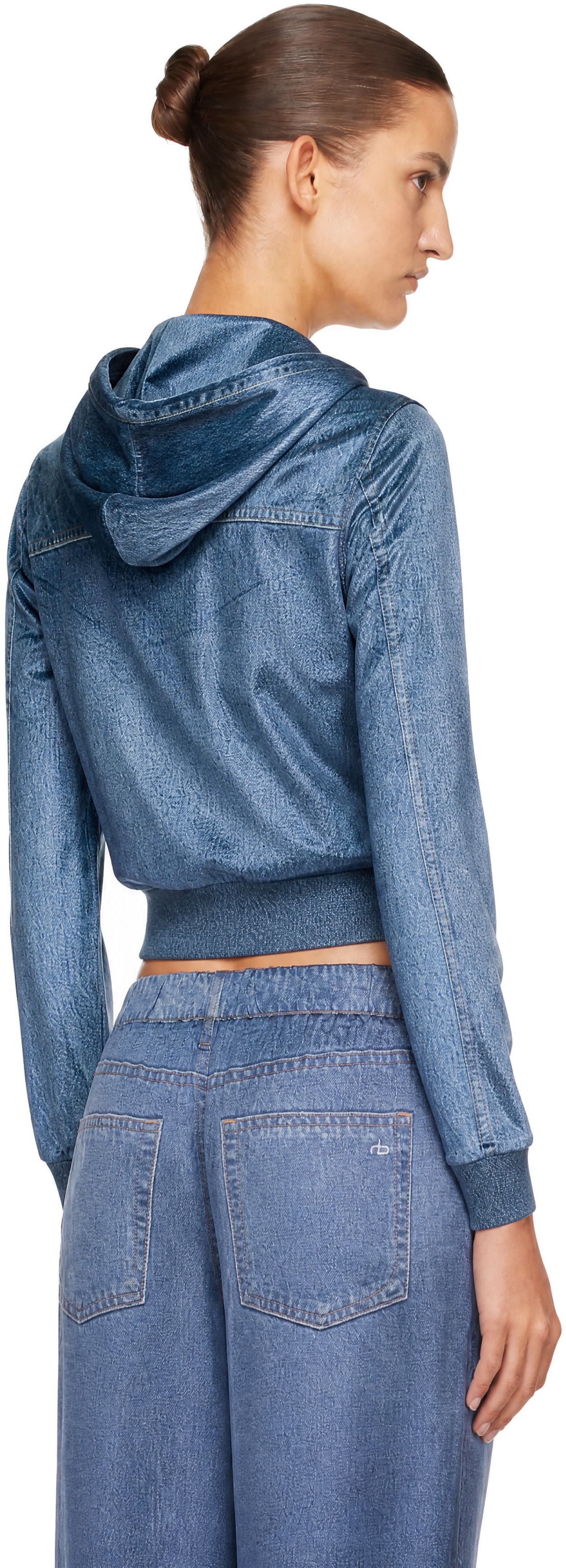 rag & bone - Pull à capuche bleu en velours Miramar à glissière