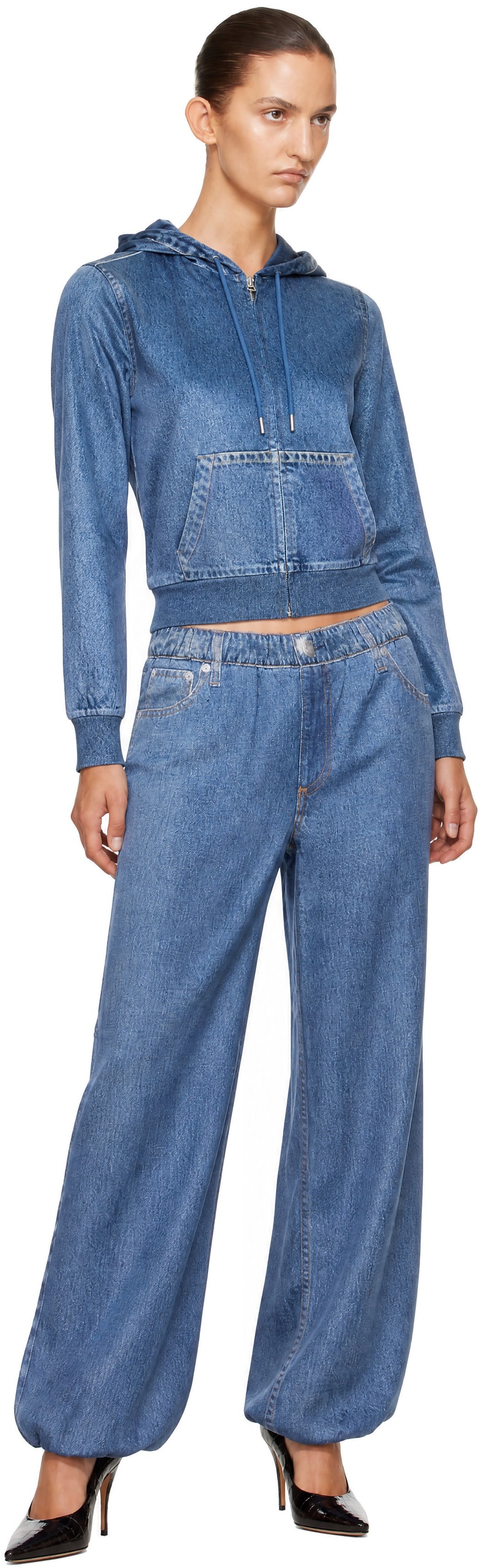 rag & bone - Pull à capuche bleu en velours Miramar à glissière