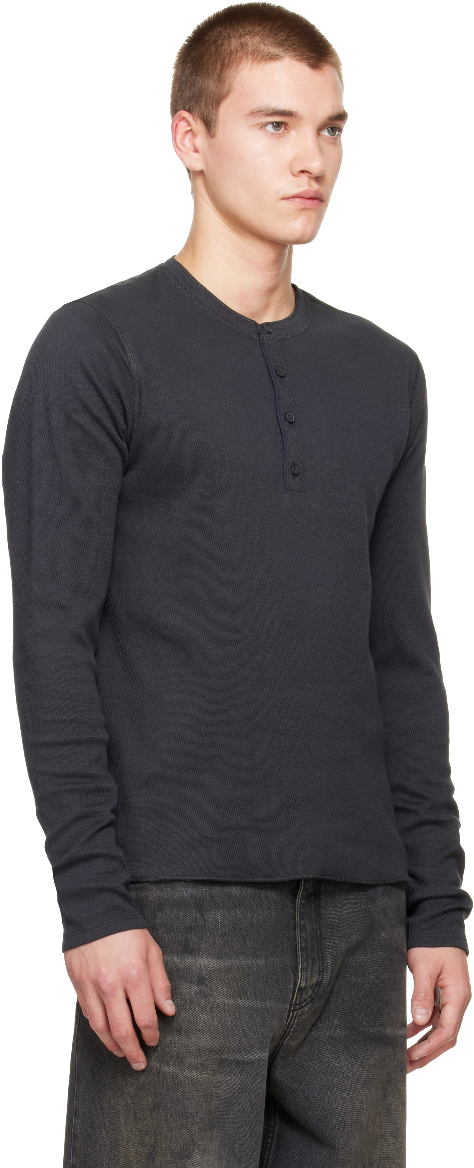 rag & bone - Henley noir en tricot texturé