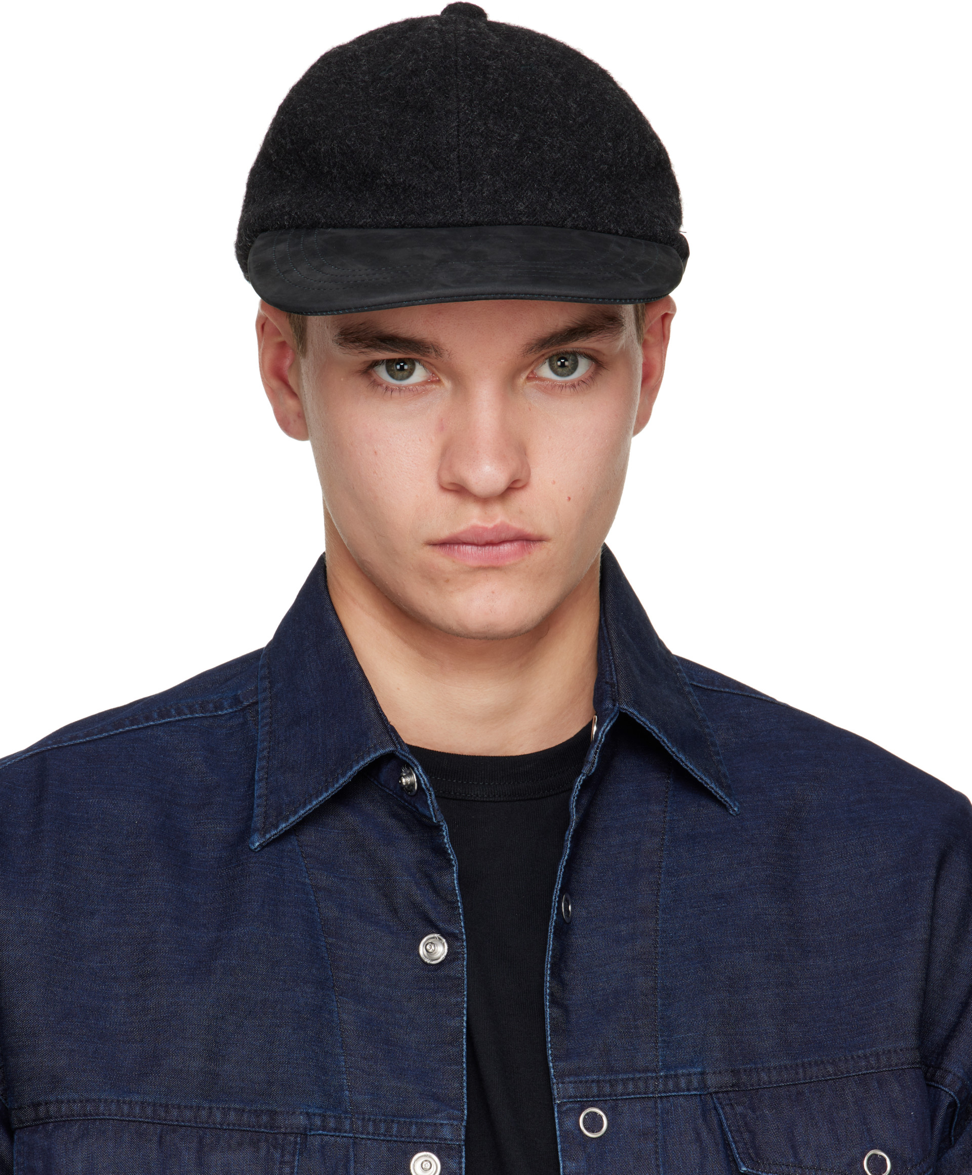 Comme des Garçons Homme: ブラック ウール＆レザー キャップ | SSENSE