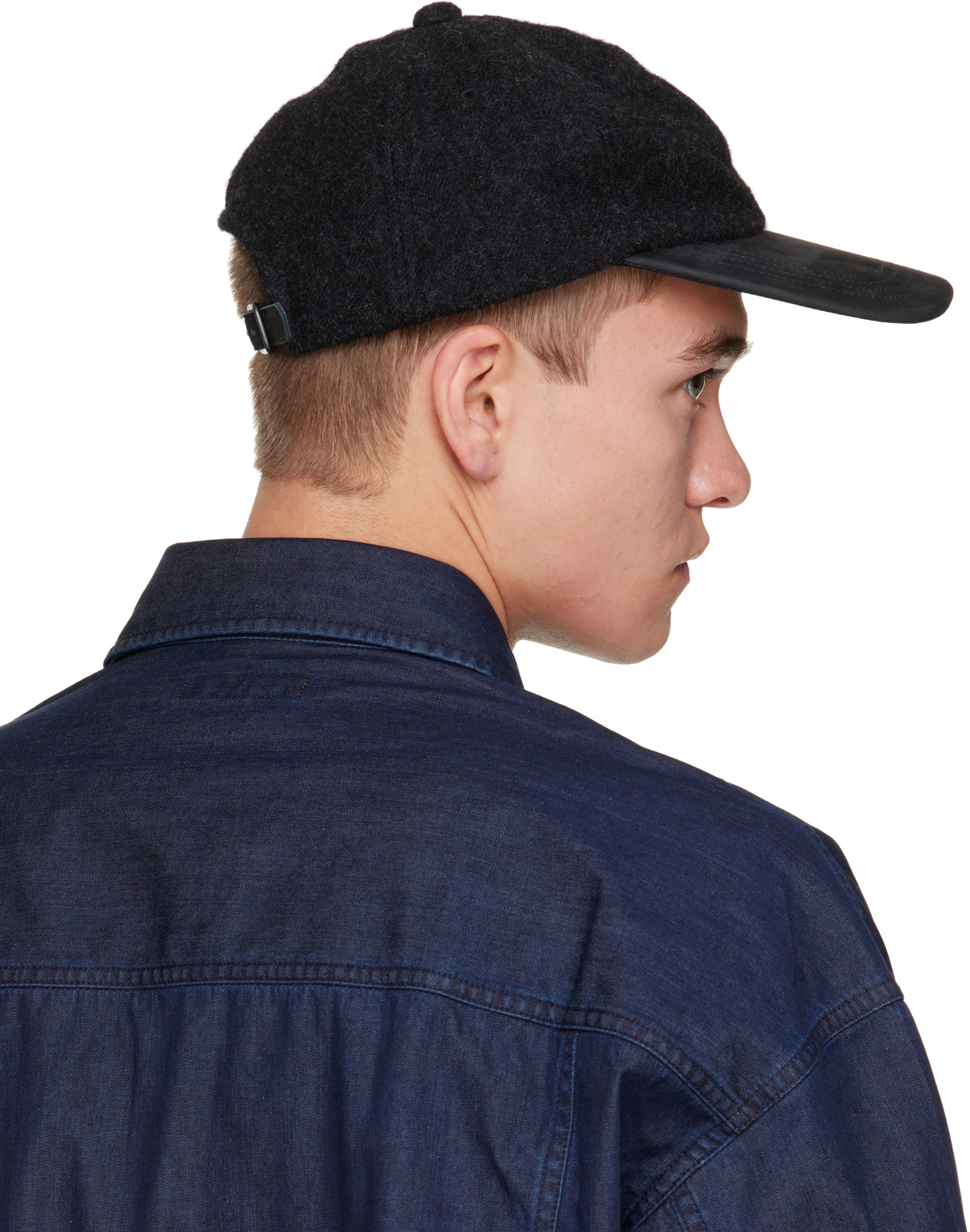 Comme des Garçons Homme: ブラック ウール＆レザー キャップ | SSENSE