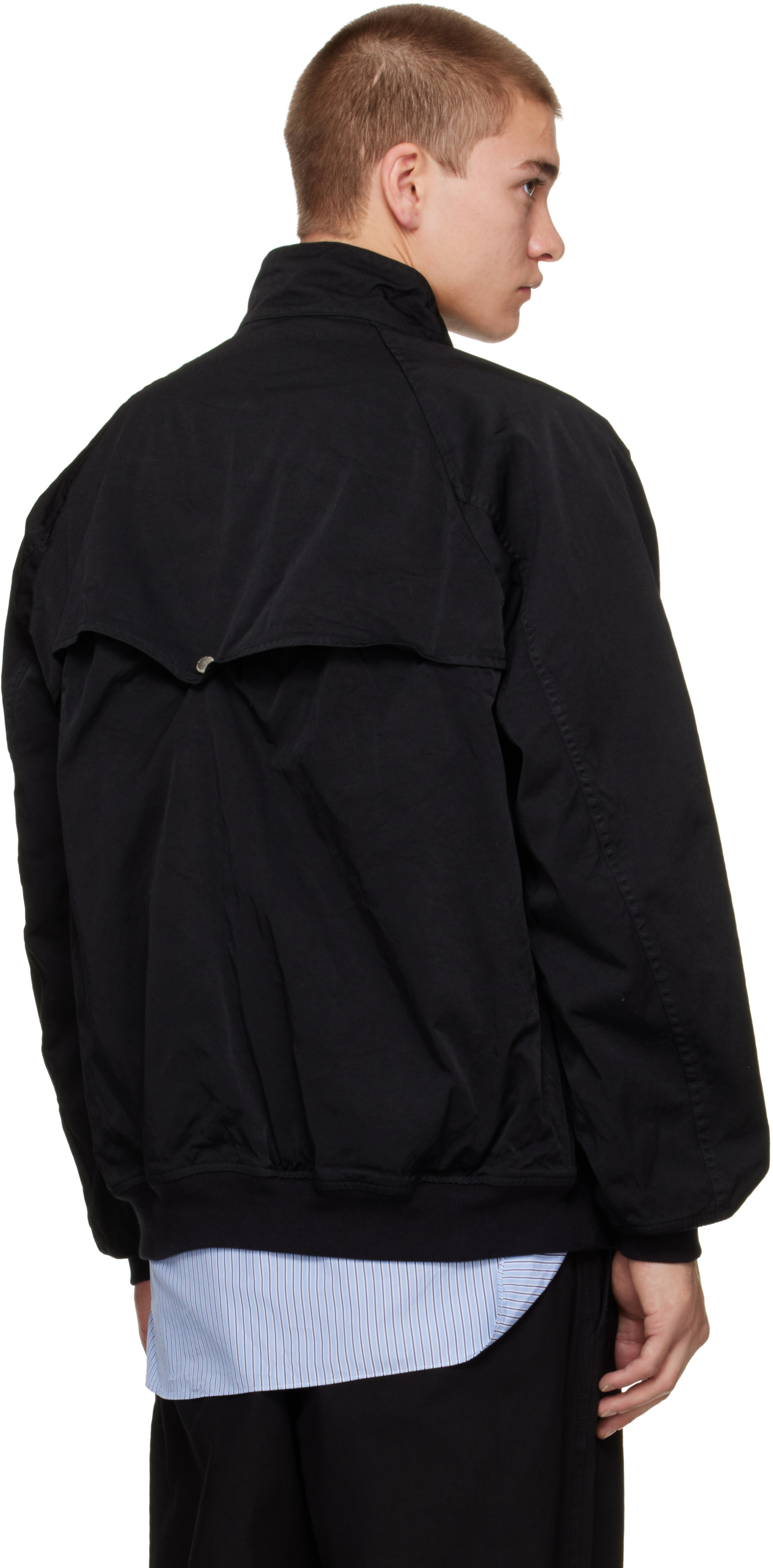 Comme des Garçons Homme: Black Garment Dyed Nylon Zip Up Bomber