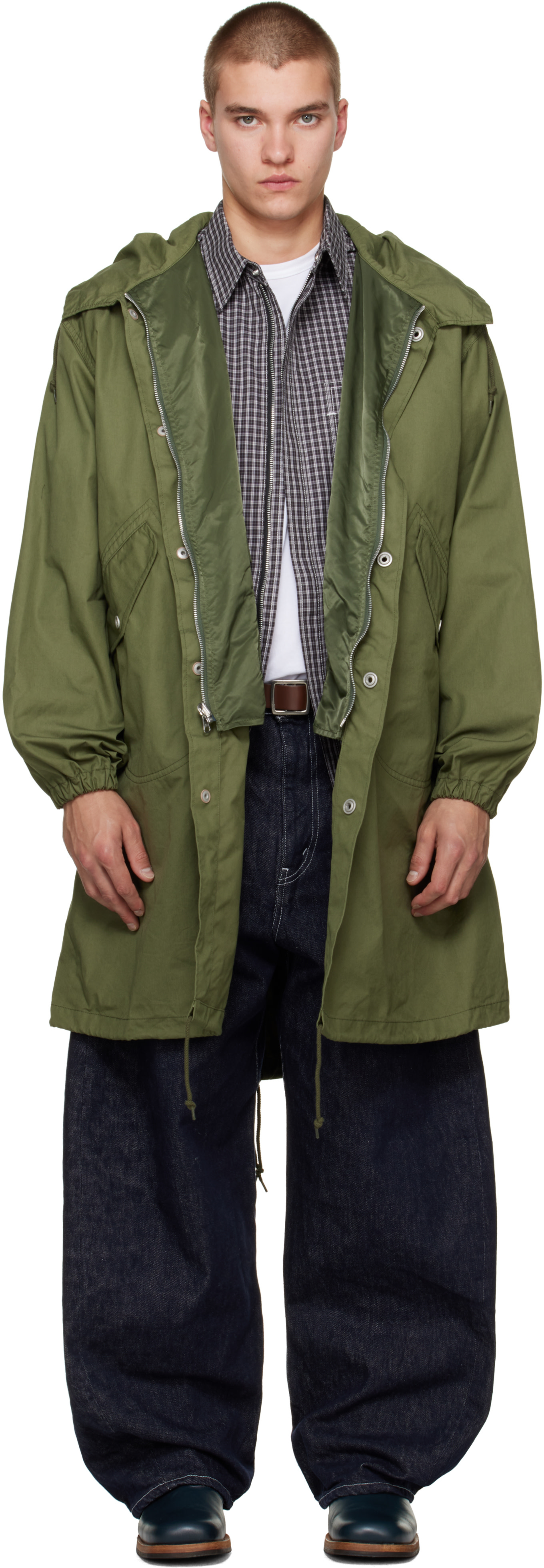 Comme des Garçons Homme: グリーン Cotton Nylon Weather コート