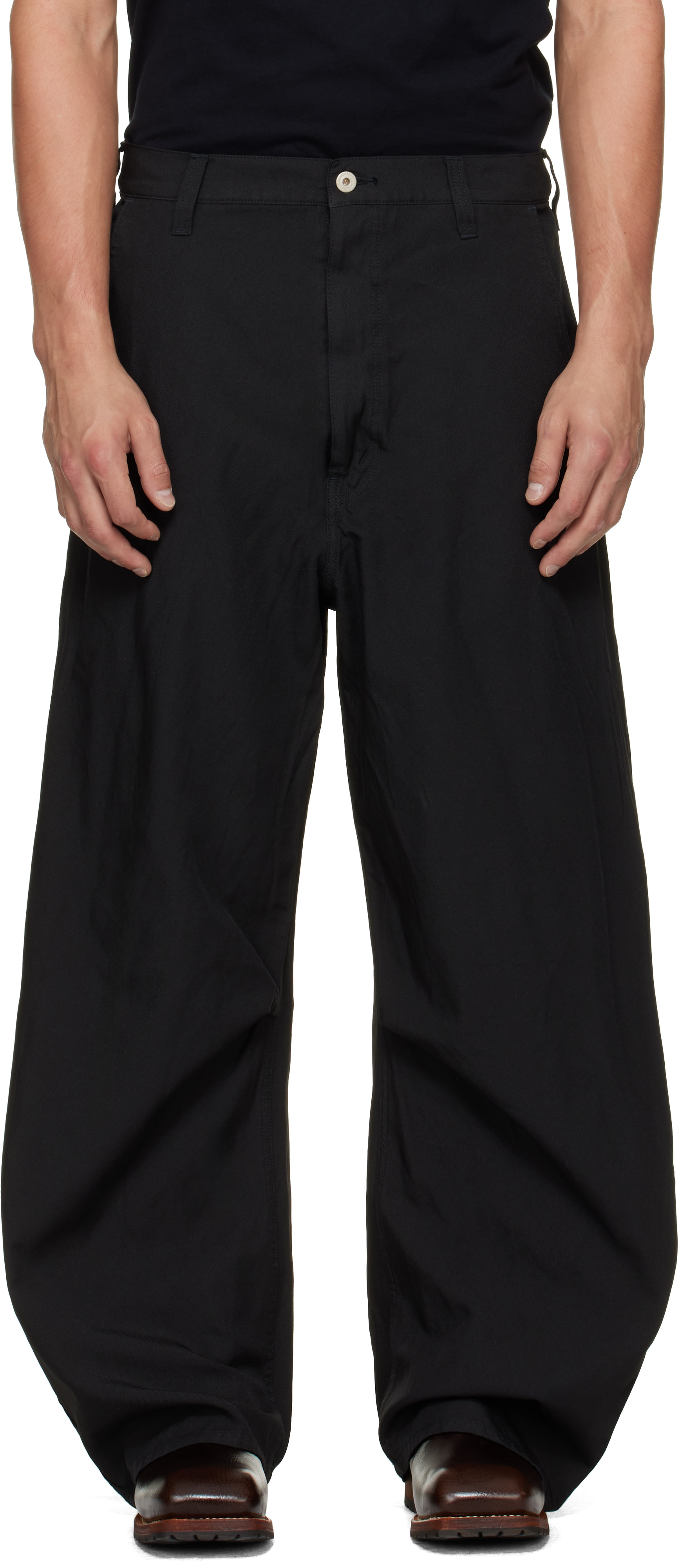 Comme des Garçons Homme: Black Garment Treated Polyester Trousers