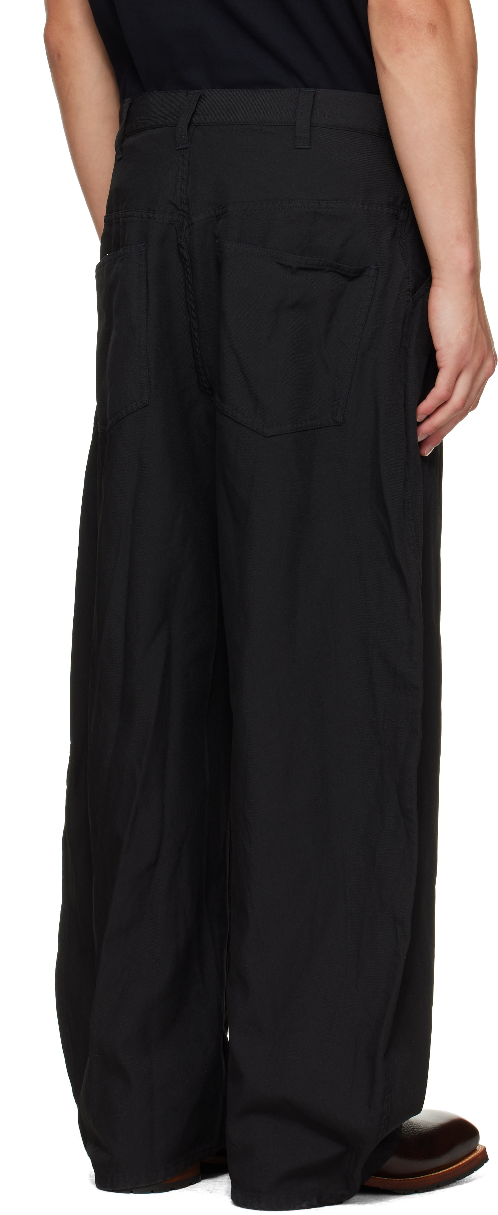 Comme des Garçons Homme: Black Garment Treated Polyester Trousers
