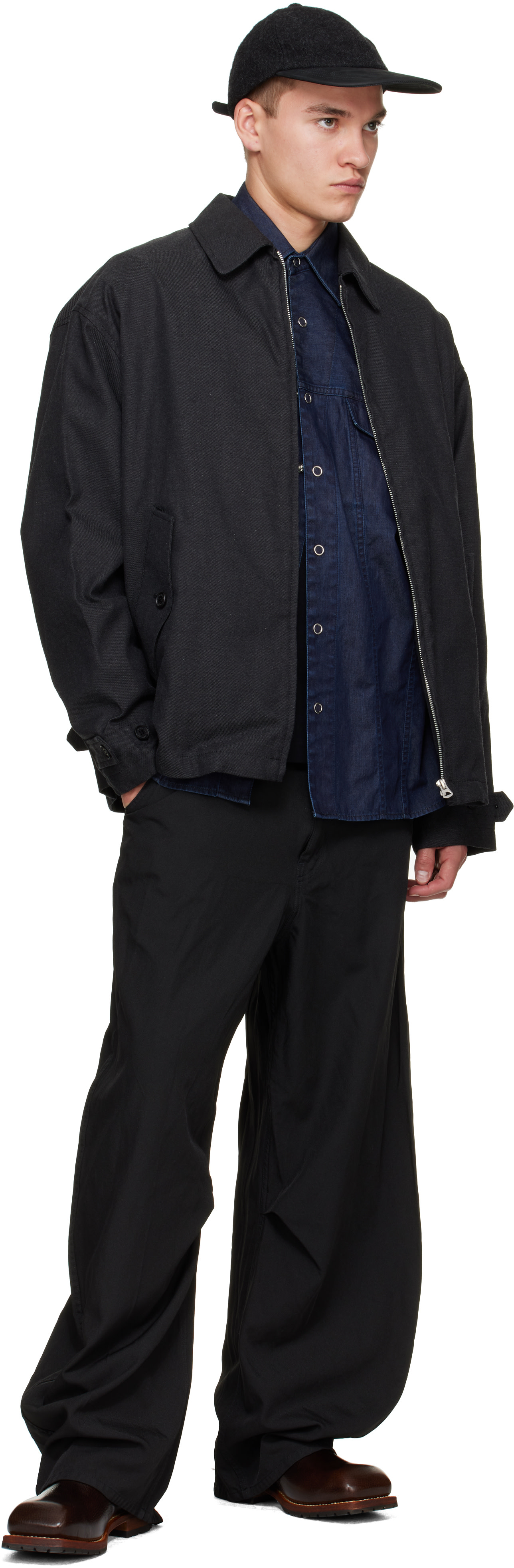 Comme des Garçons Homme: Black Garment Treated Polyester Trousers