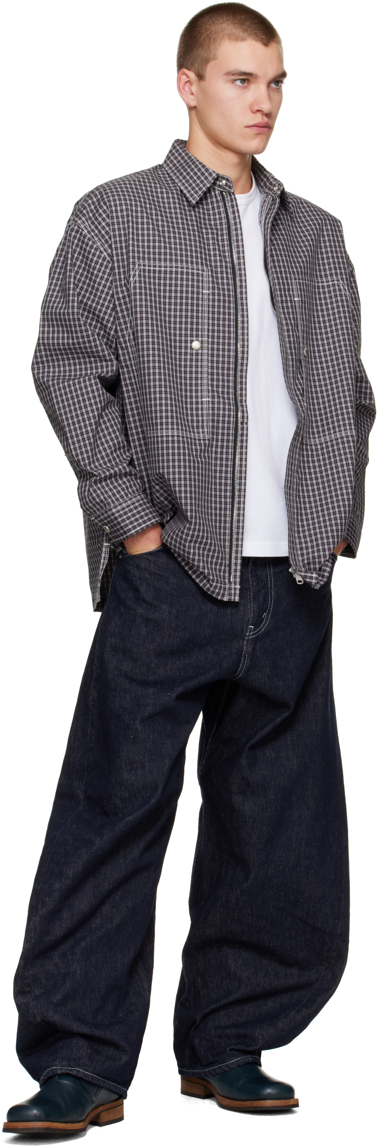 Comme des Garçons Homme: グレー Check Triple Layers Laminated