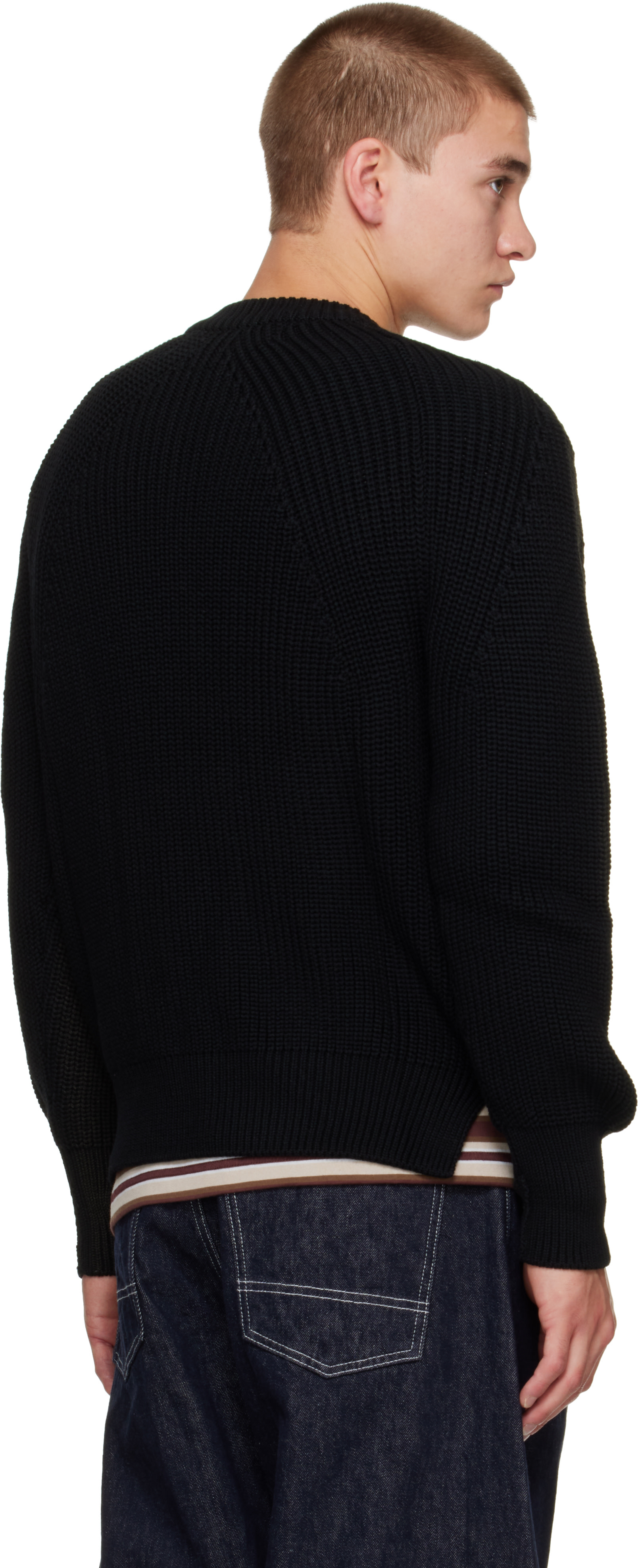 COMME des GARCONS HOMME ウール 袖ライン ニット Comme des Garçons Homme: Black Wool Worsted Sweater | SSENSE Germany