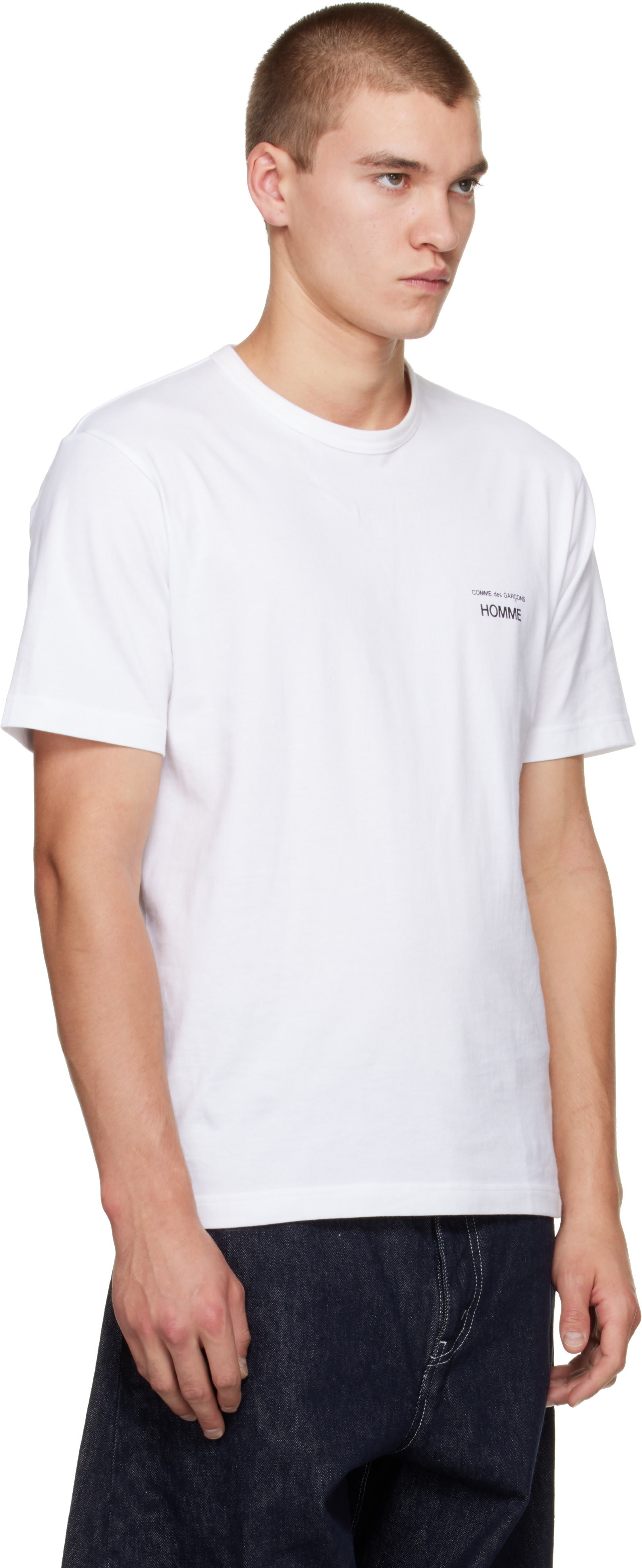 Comme des Garçons Homme: White 'Homme' Chest Logo Cotton T-shirt