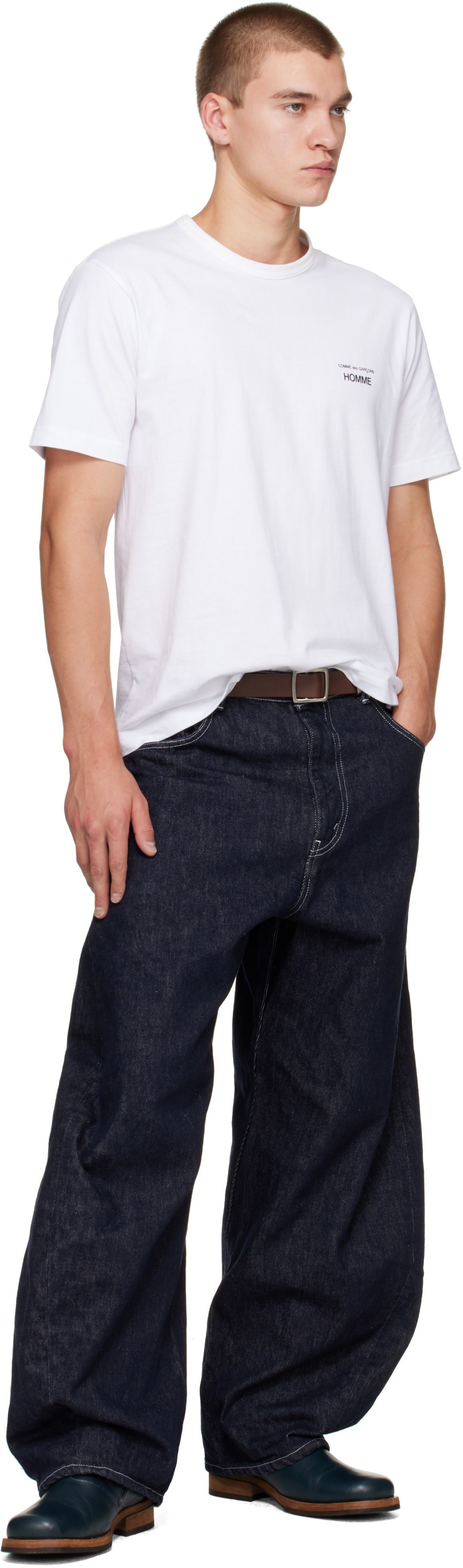 Comme des Garçons Homme: White 'Homme' Chest Logo Cotton T-shirt