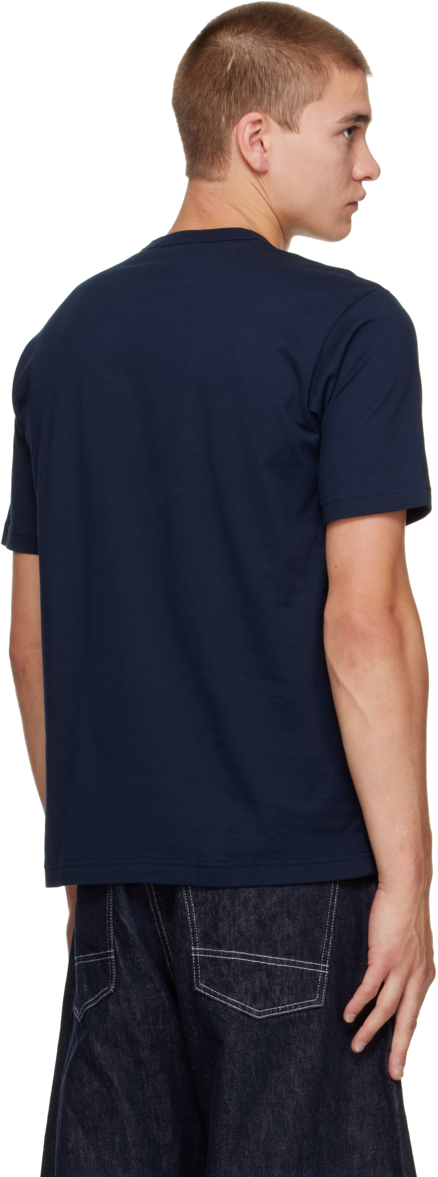 Comme des Garçons Homme: ネイビー 'Homme' Chest Logo コットン T