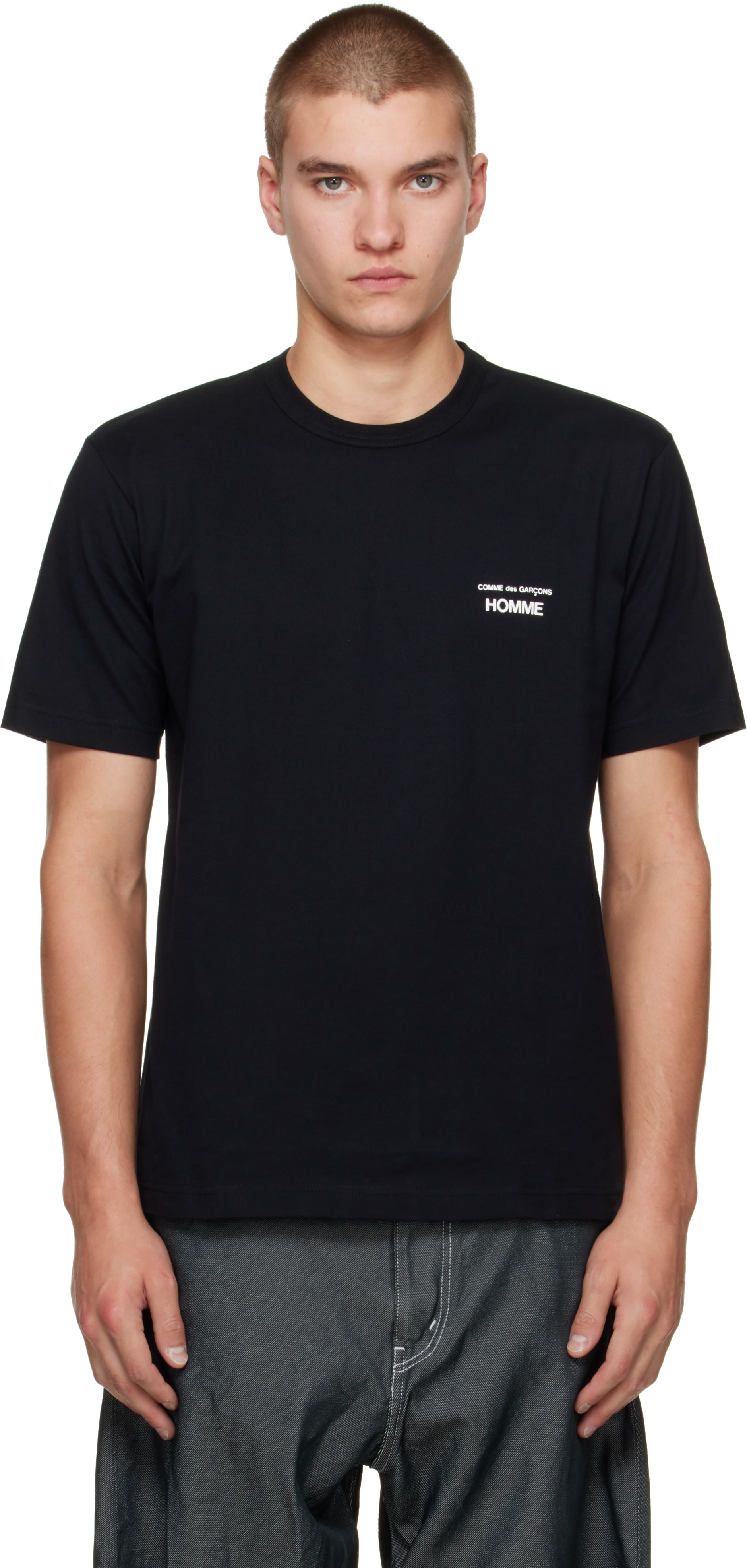 Comme des Garçons Homme: Black 'Homme' Chest Logo Cotton T-shirt