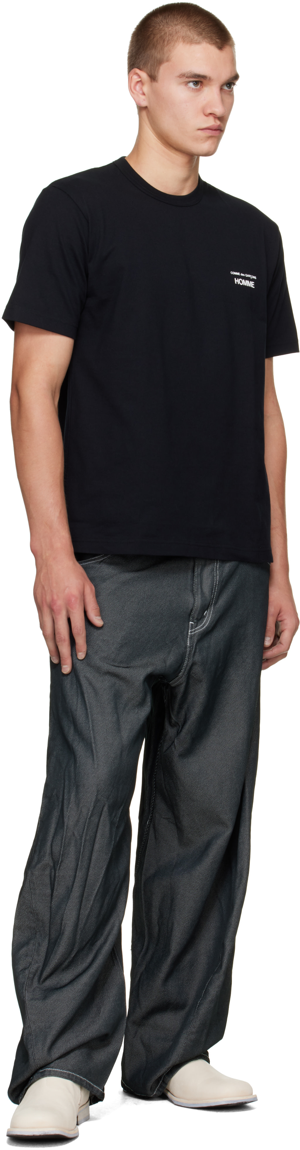 Comme des Garçons Homme: Black 'Homme' Chest Logo Cotton T-shirt