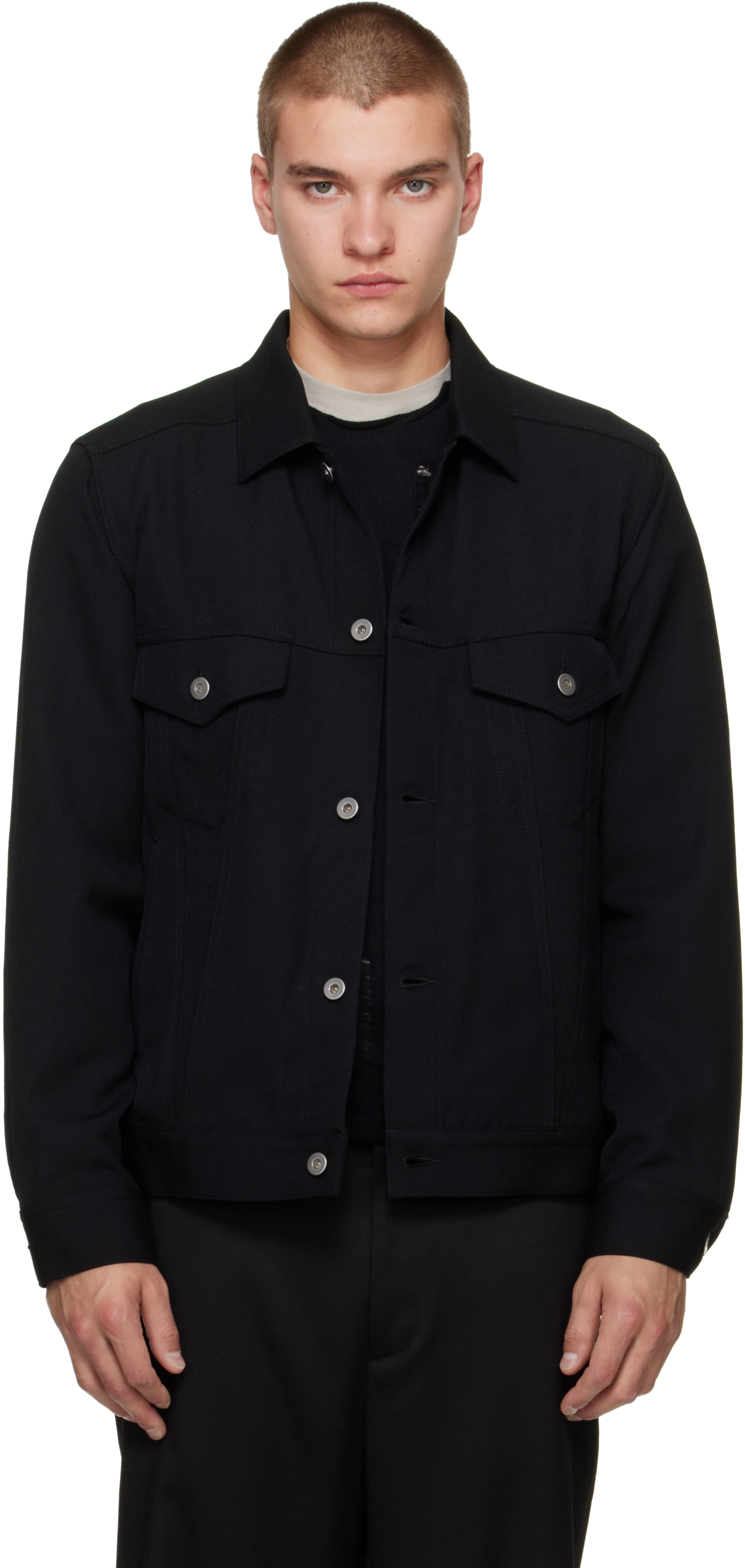 Comme des Garçons Homme Deux: Black Woollen Trucker Jacket