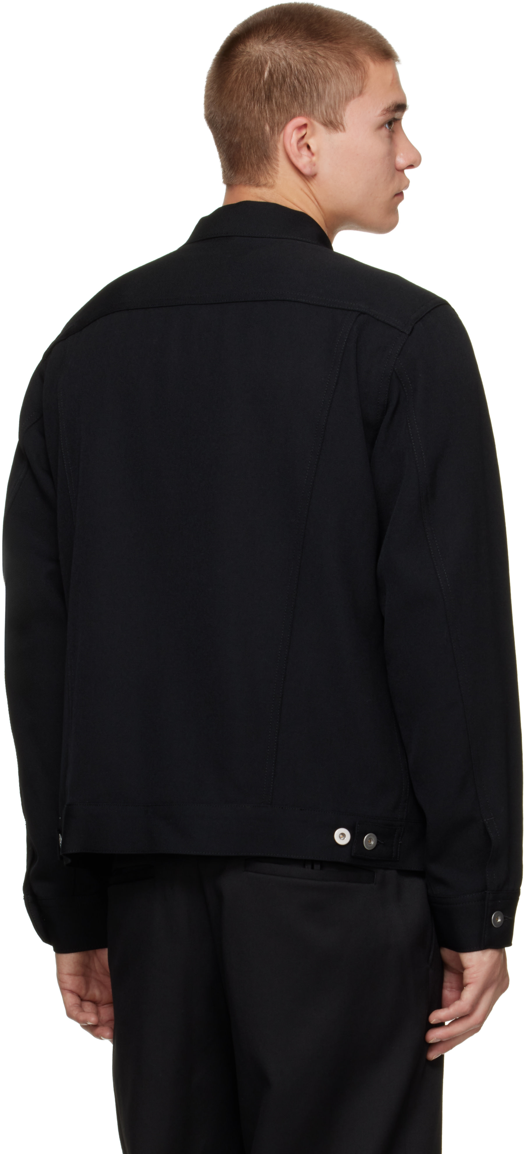 Comme des Garçons Homme Deux: Black Woollen Trucker Jacket